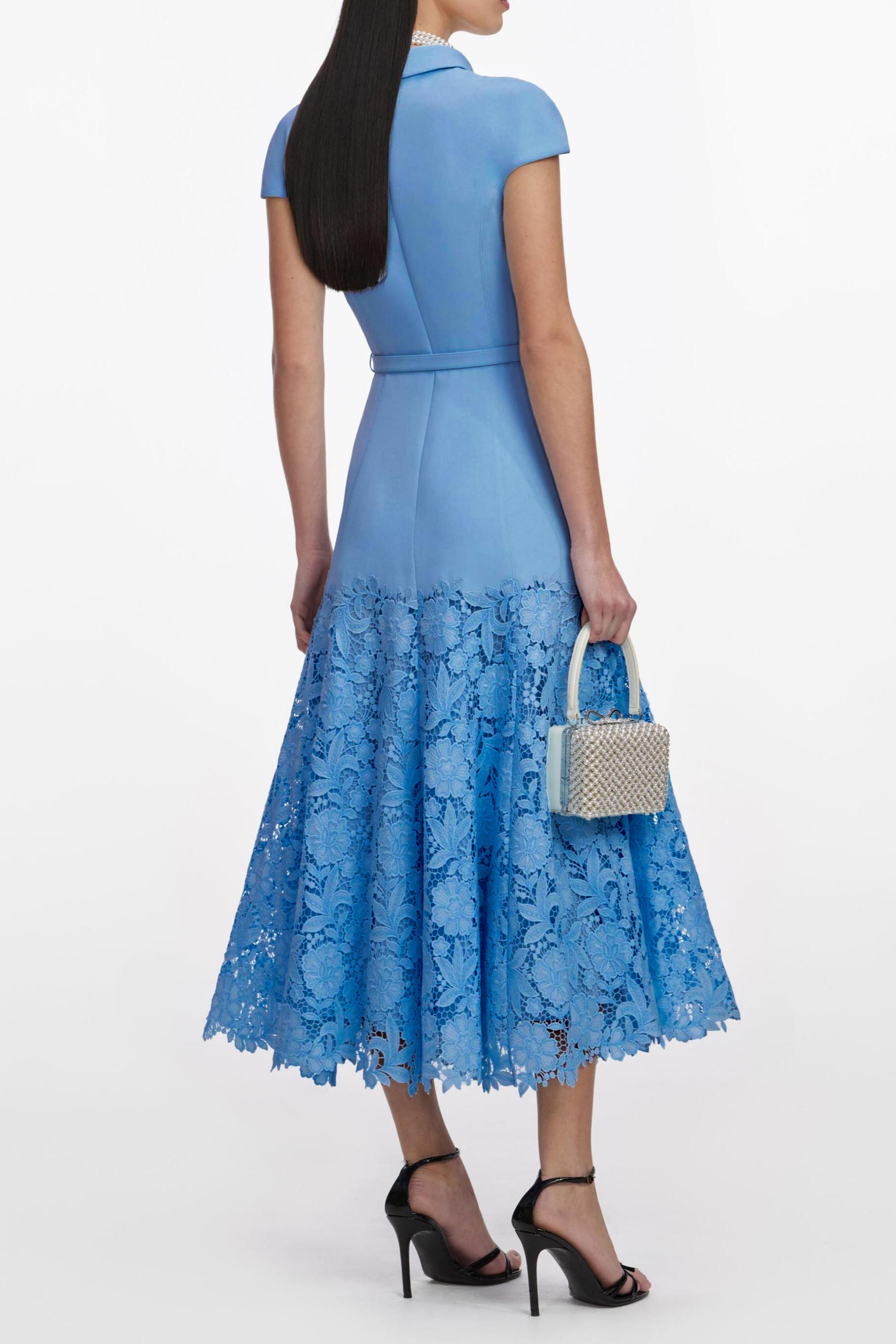 Lace Stand Collar Midi Dress With Belt