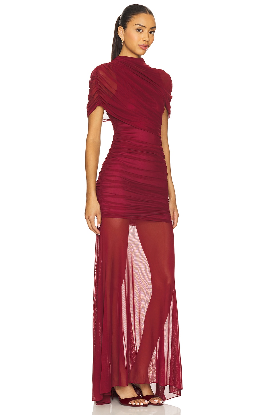 Solid Gathering Cape Maxi Dress
