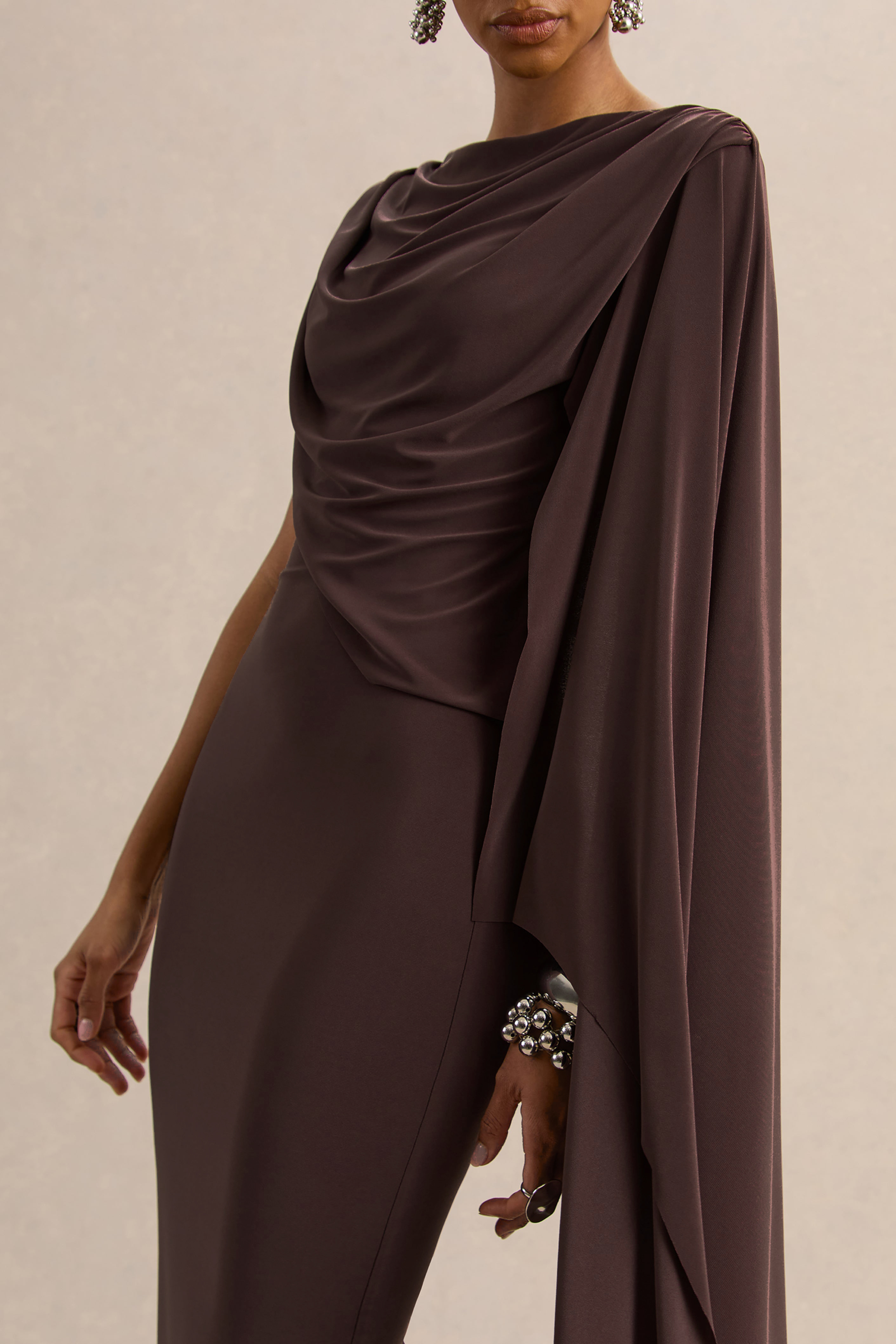 Solid Gathering Asymmetrical Neck Midi Dress