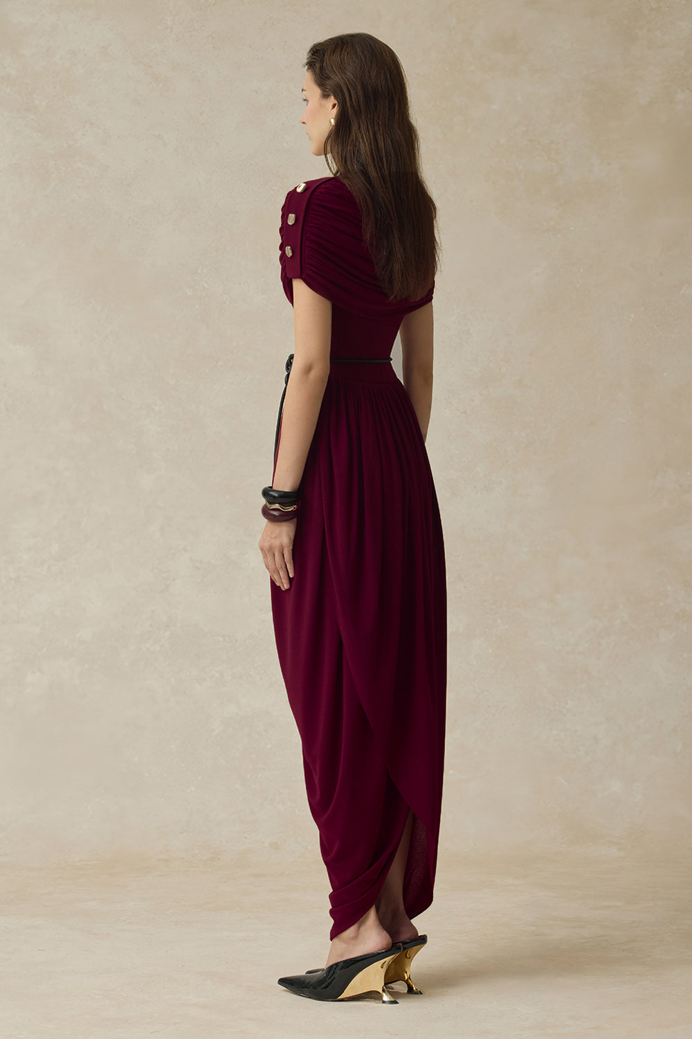 Metal Decorations Gathering Maxi Dress With Belt