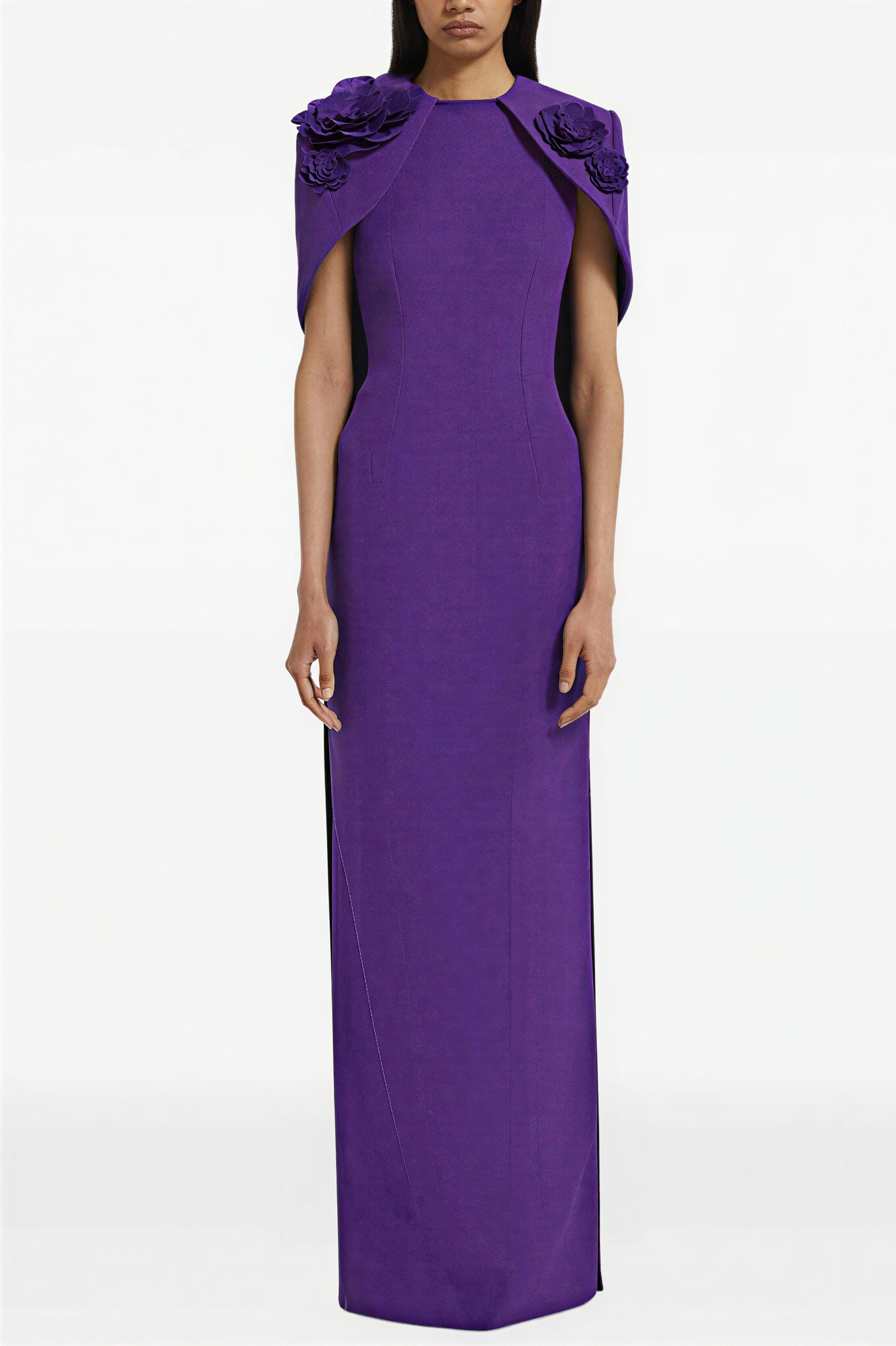 3D Flower Solid Cape Sleeve Maxi Dress