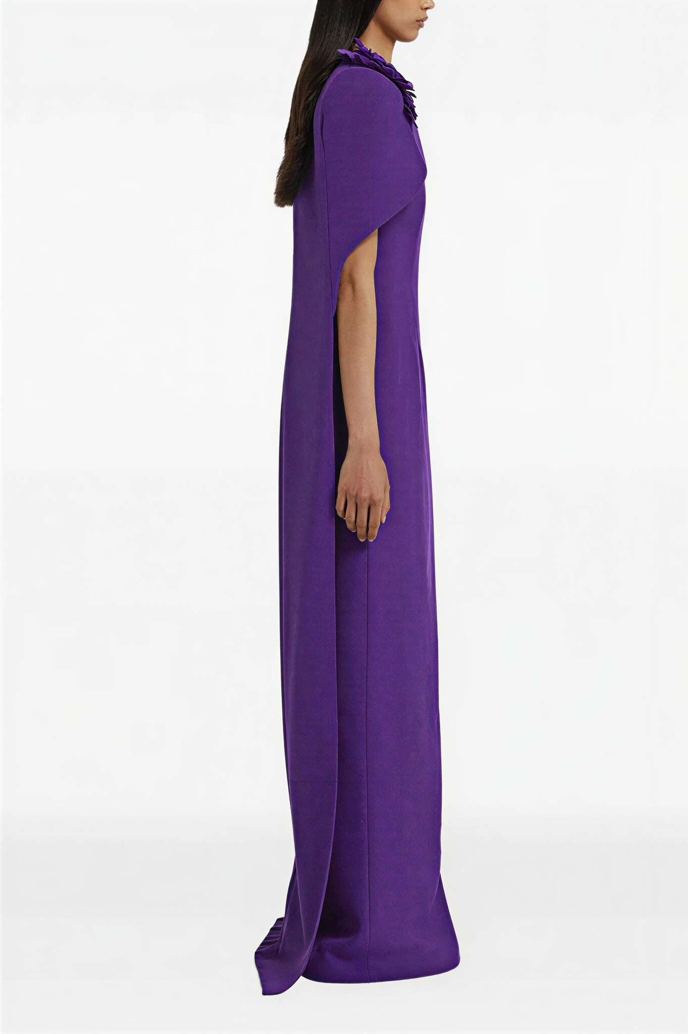 3D Flower Solid Cape Sleeve Maxi Dress