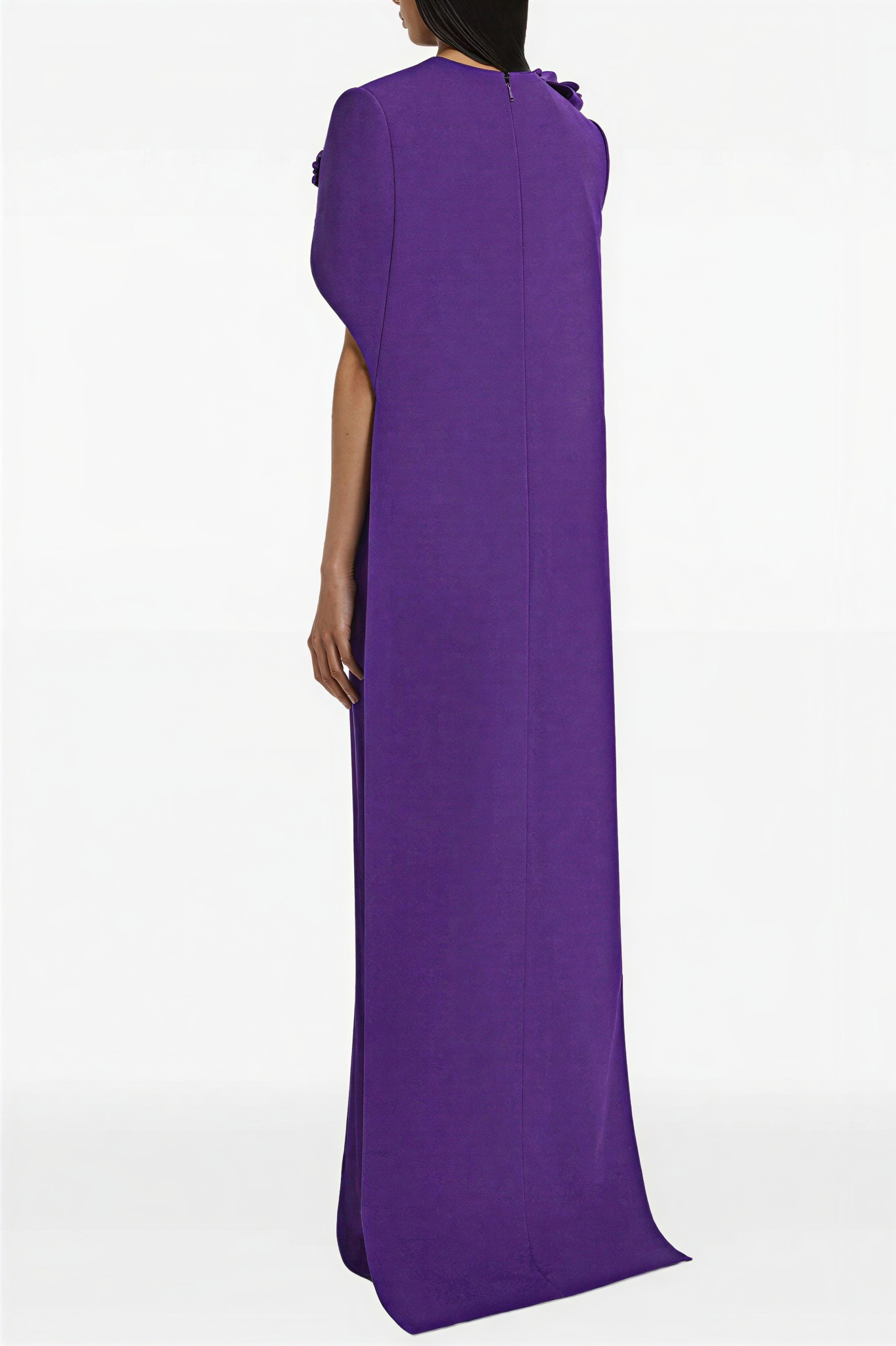 3D Flower Solid Cape Sleeve Maxi Dress