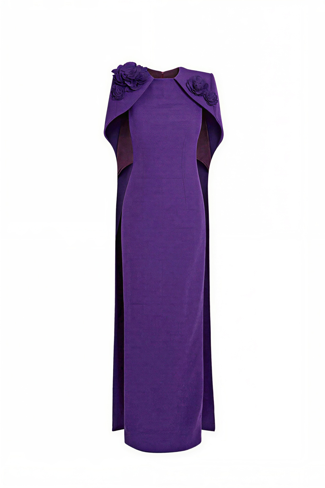 3D Flower Solid Cape Sleeve Maxi Dress