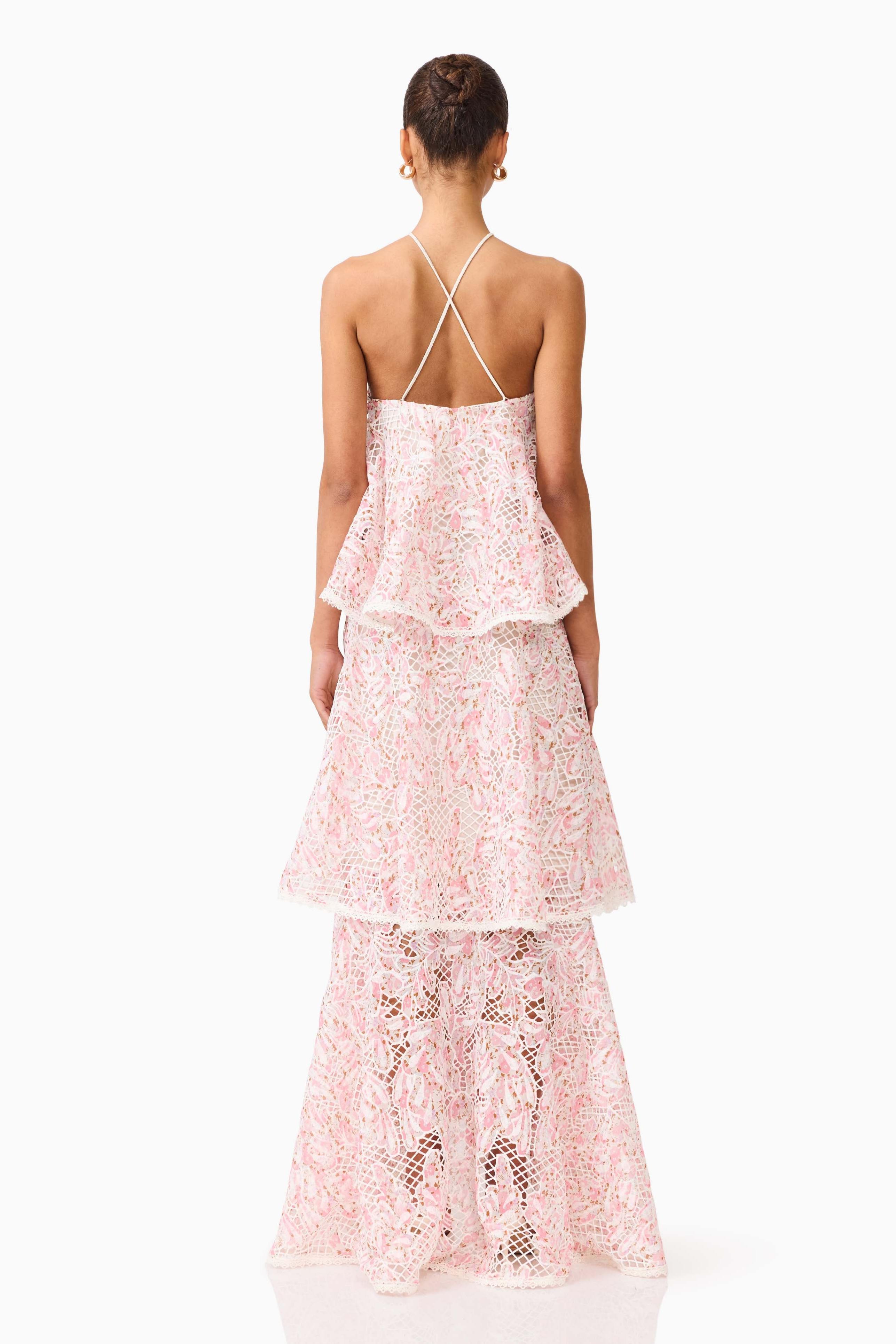 Embroidered Ruffle Halter Neck Midi Dress