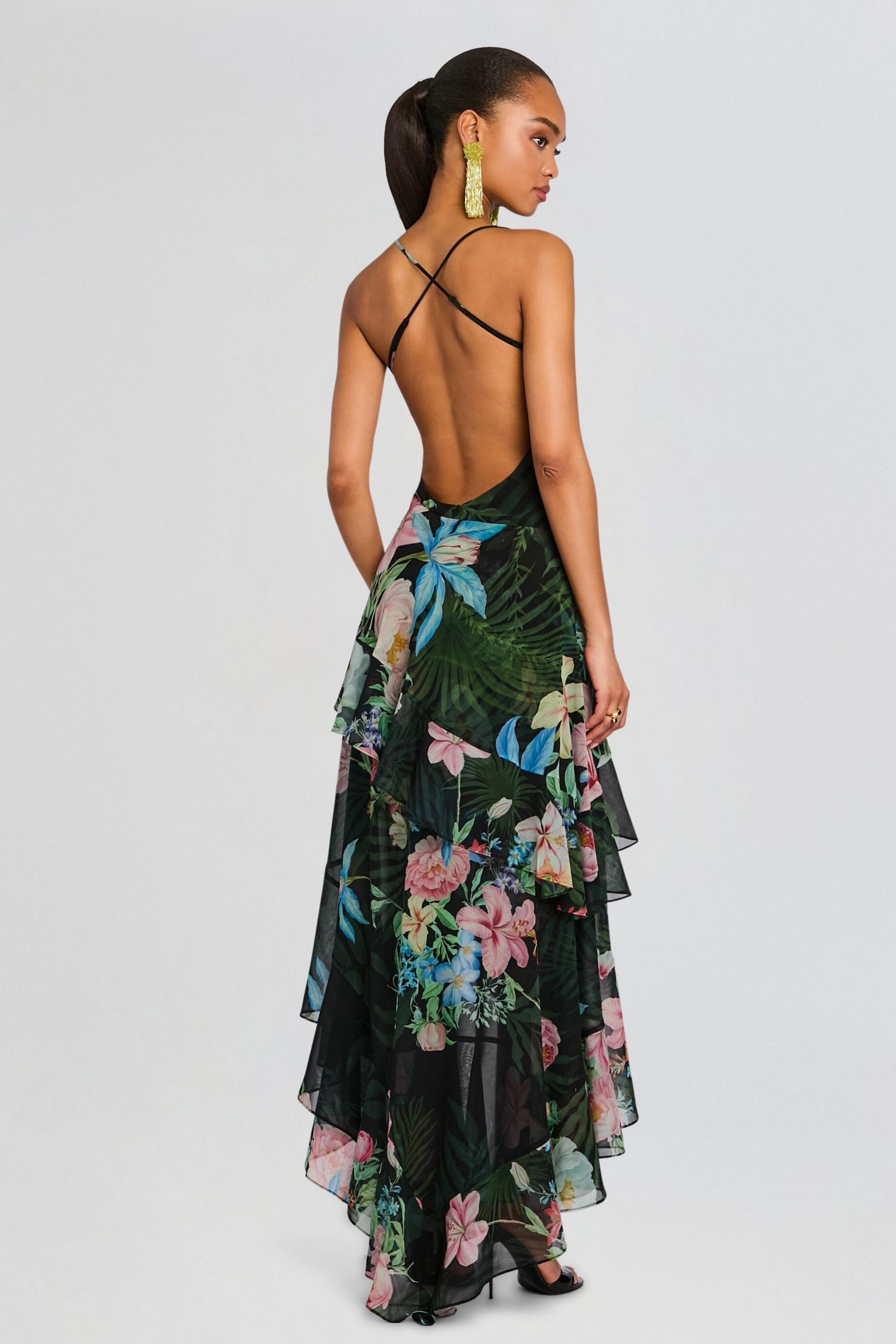 Floral Ruffle Halter Neck Midi Dress