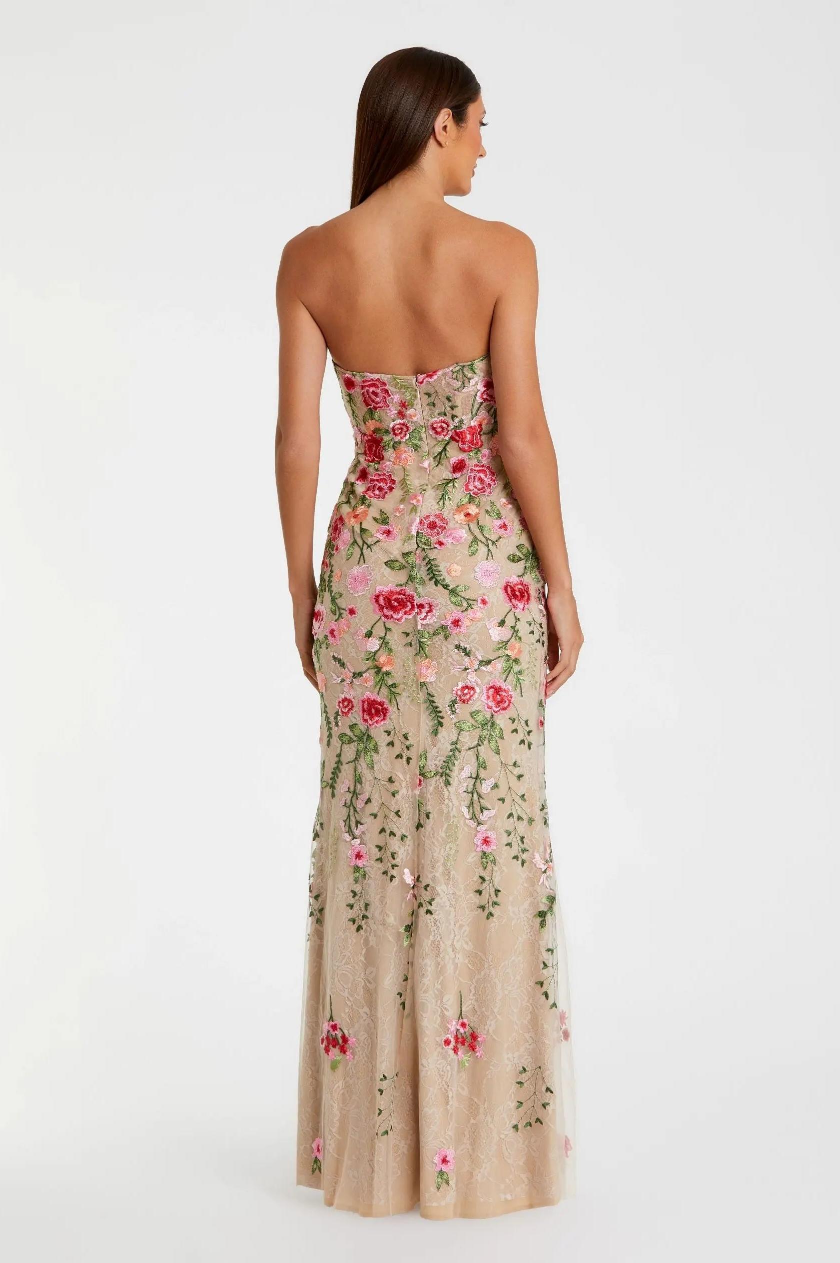 Embroidered Lace Strapless Maxi Dress