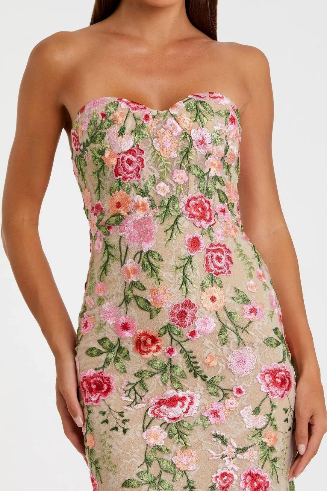 Embroidered Lace Strapless Maxi Dress