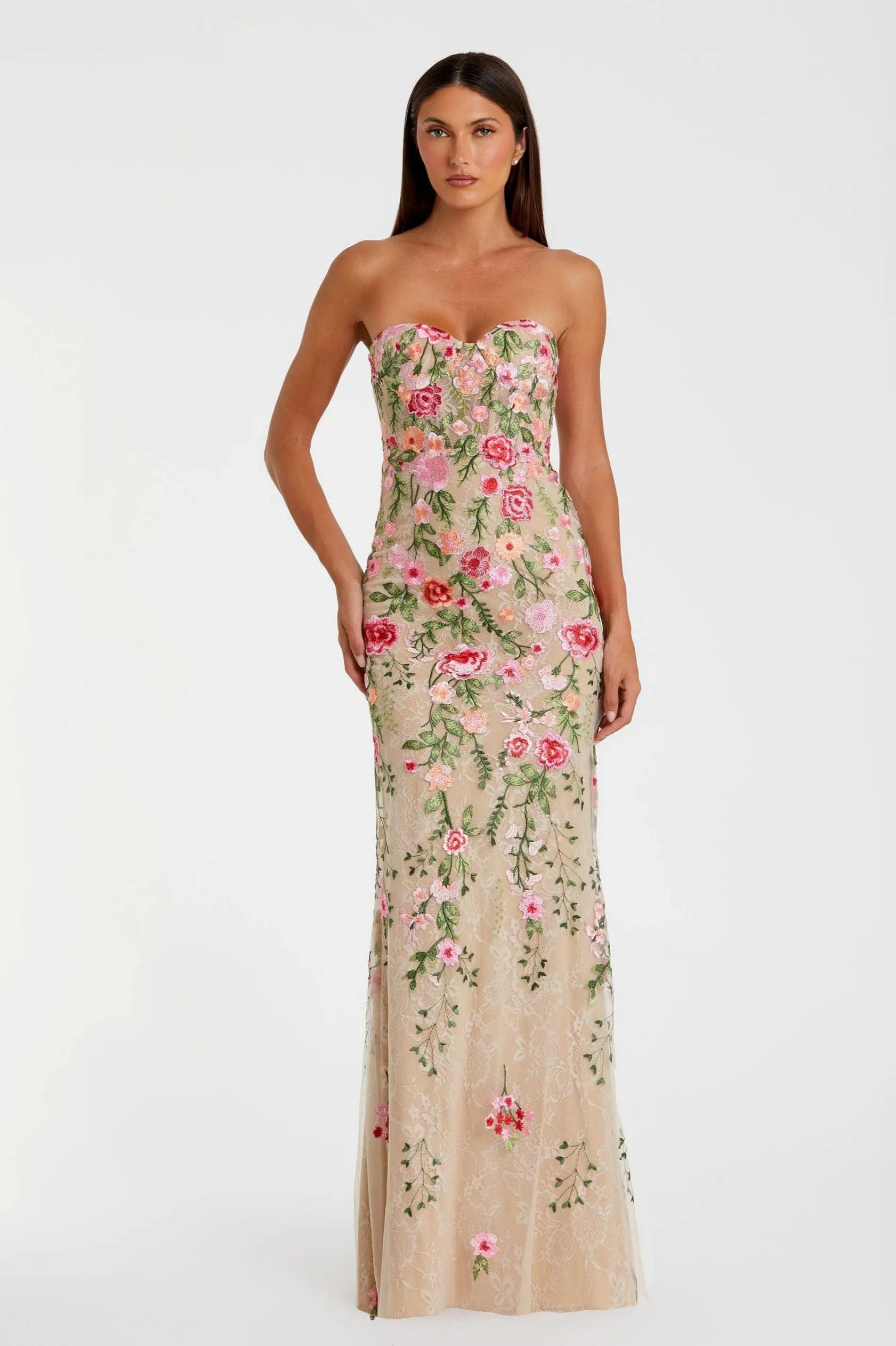 Embroidered Lace Strapless Maxi Dress