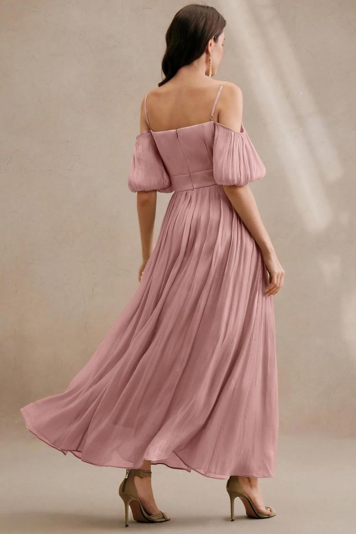 Embroidered 3D Flower Puff Sleeve Midi Dress
