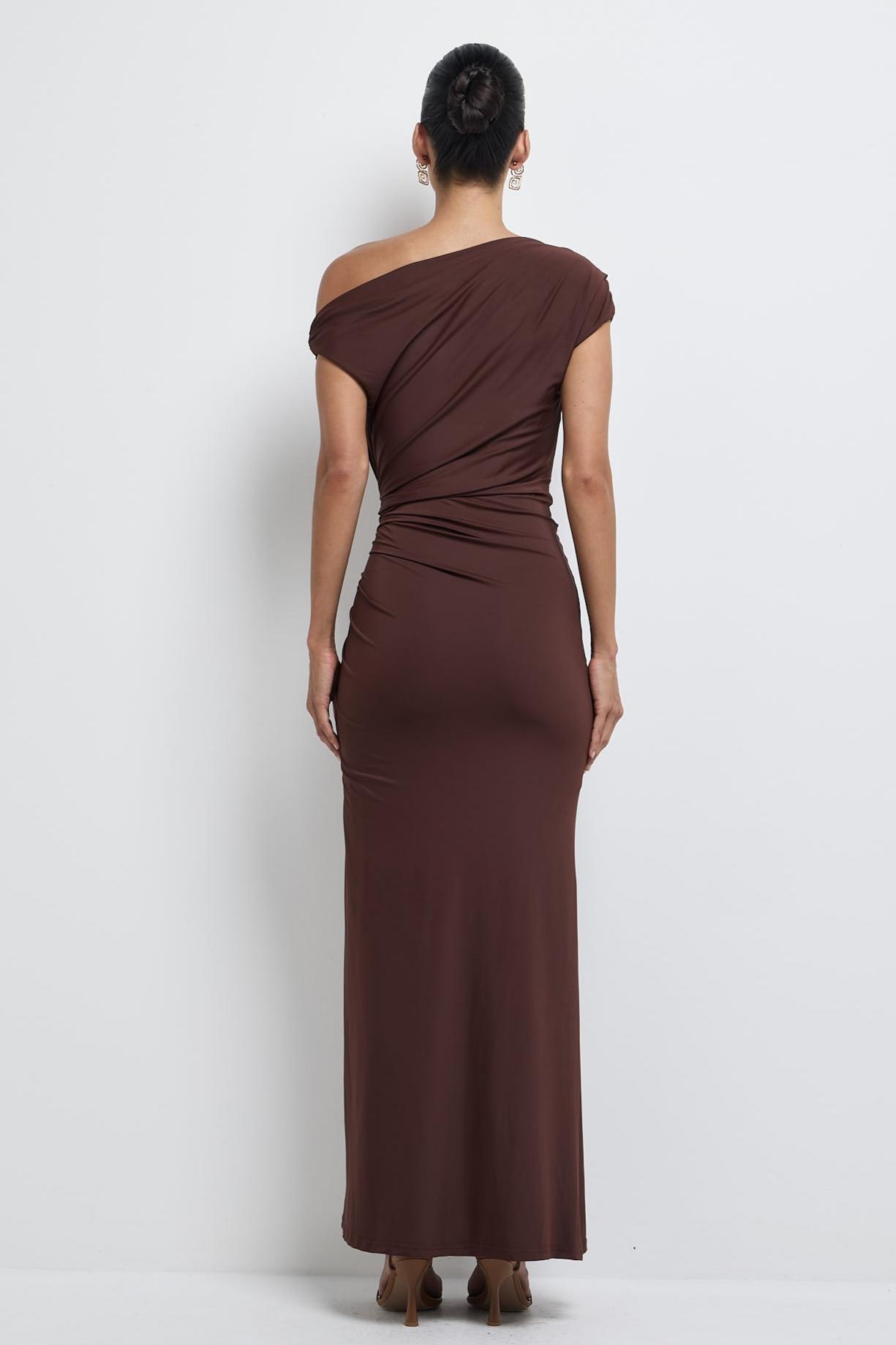 Jersey Beaded Gathering Midi Dress