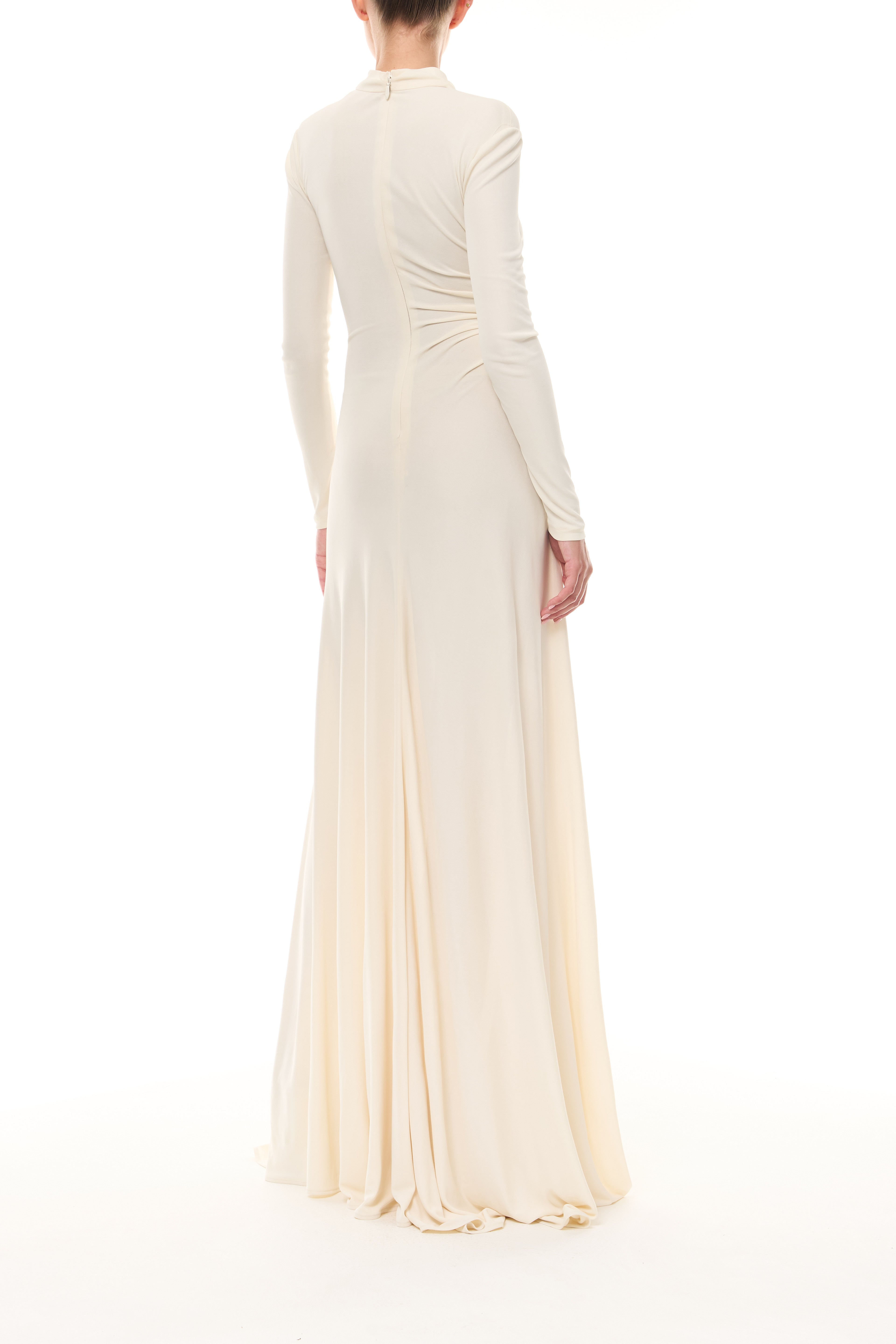 Metal Decorations Ruched Long Sleeve Maxi Dress