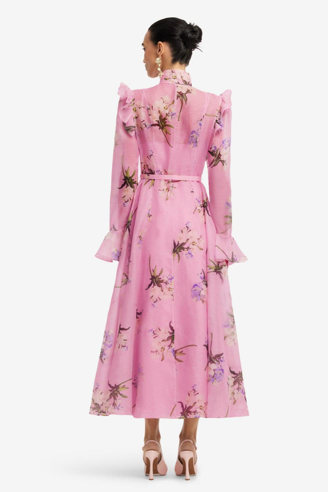 Floral Ruffle Midi Dress With Belt