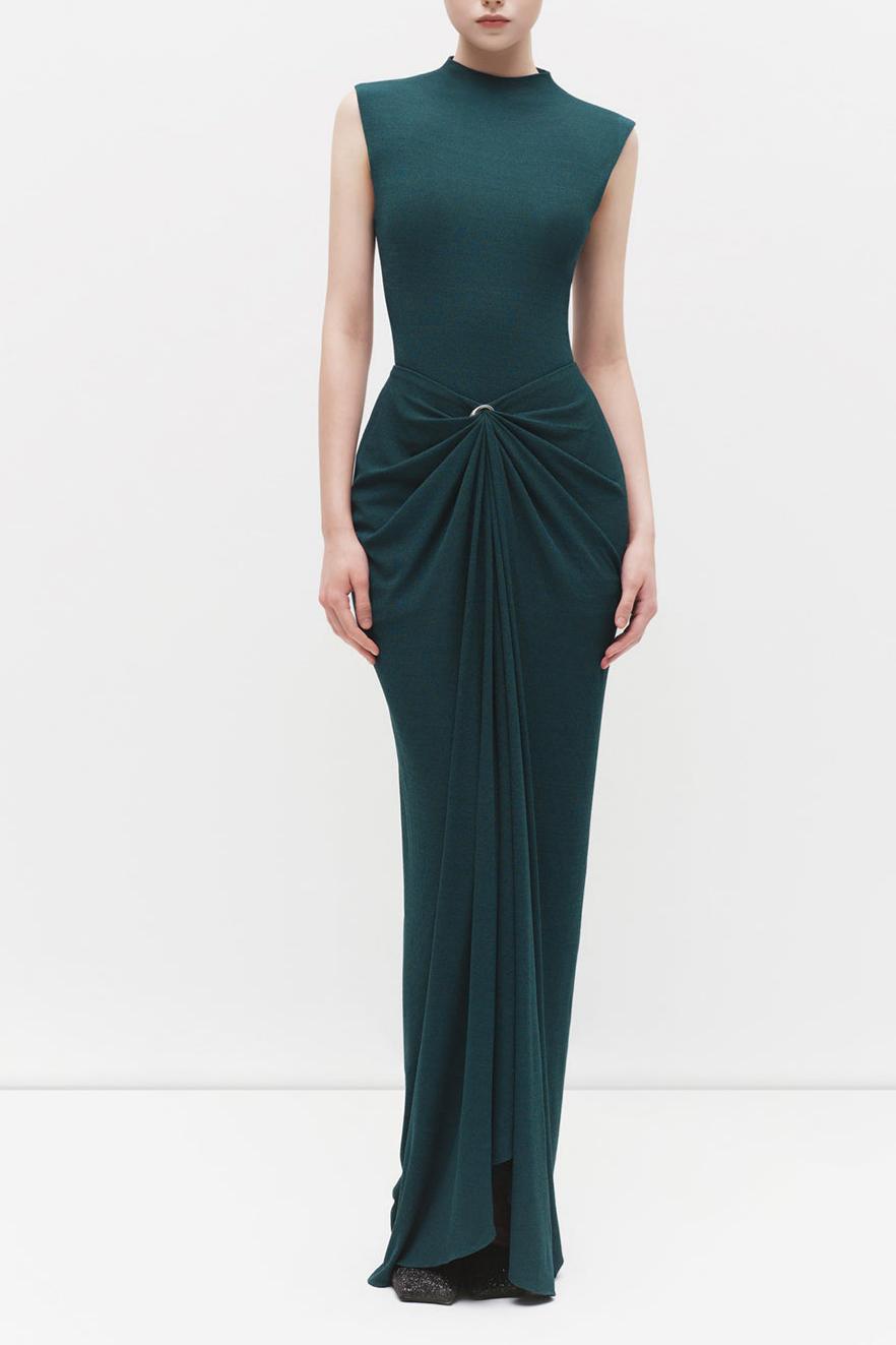 Metal Decorations Gathering Sleeveless Maxi Dress