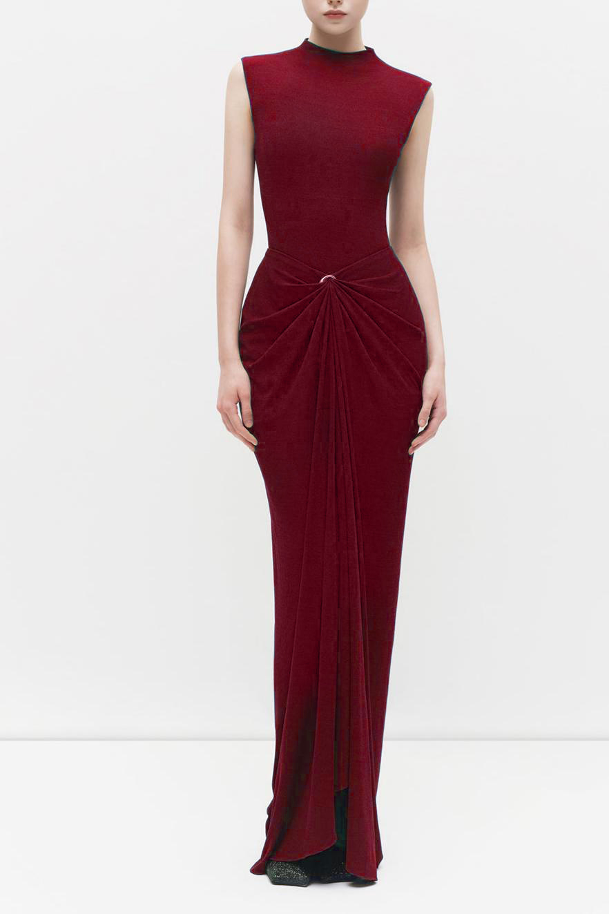 Metal Decorations Gathering Sleeveless Maxi Dress