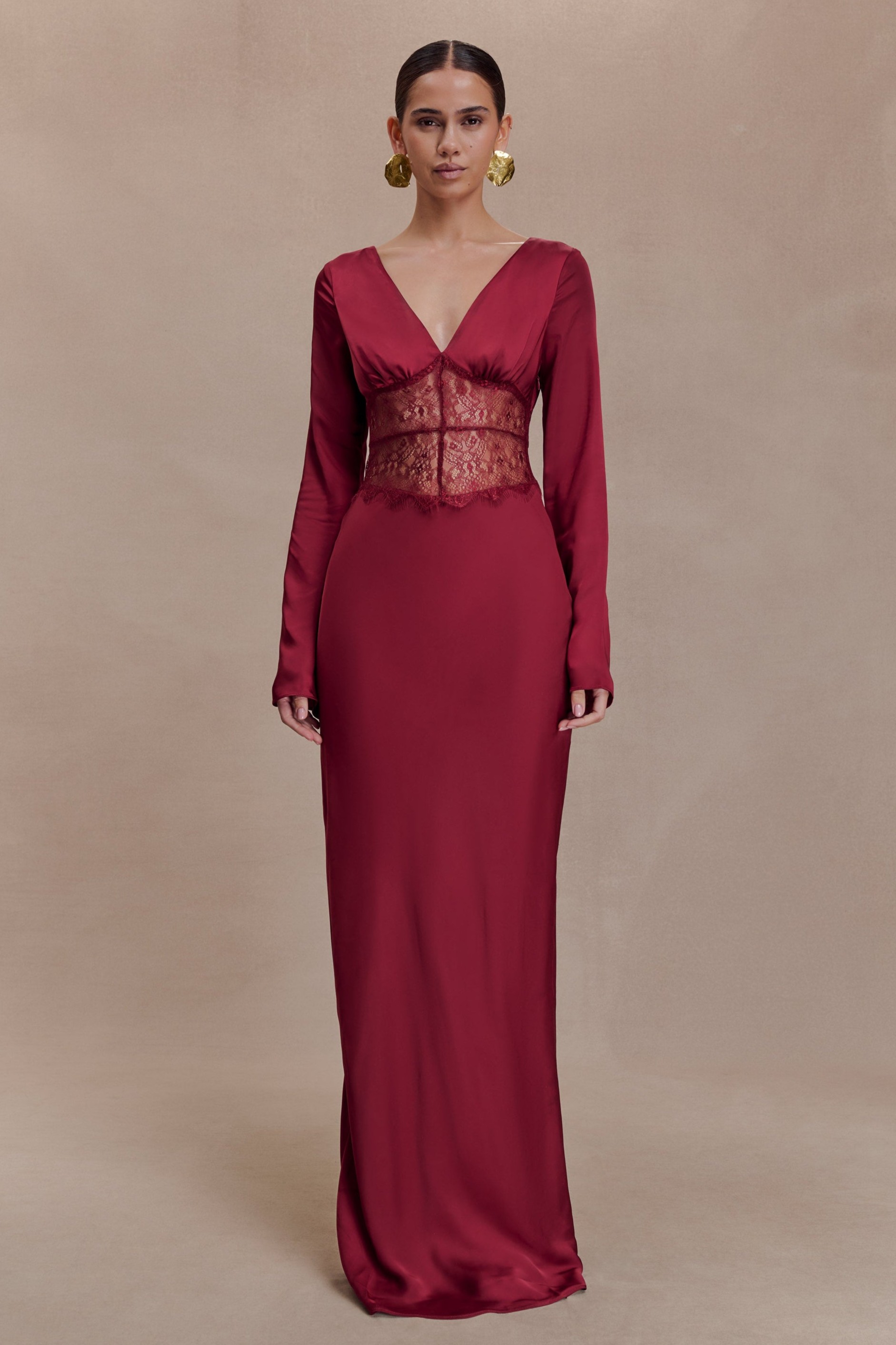 Long Sleeve V-Neck Lace Maxi Dress