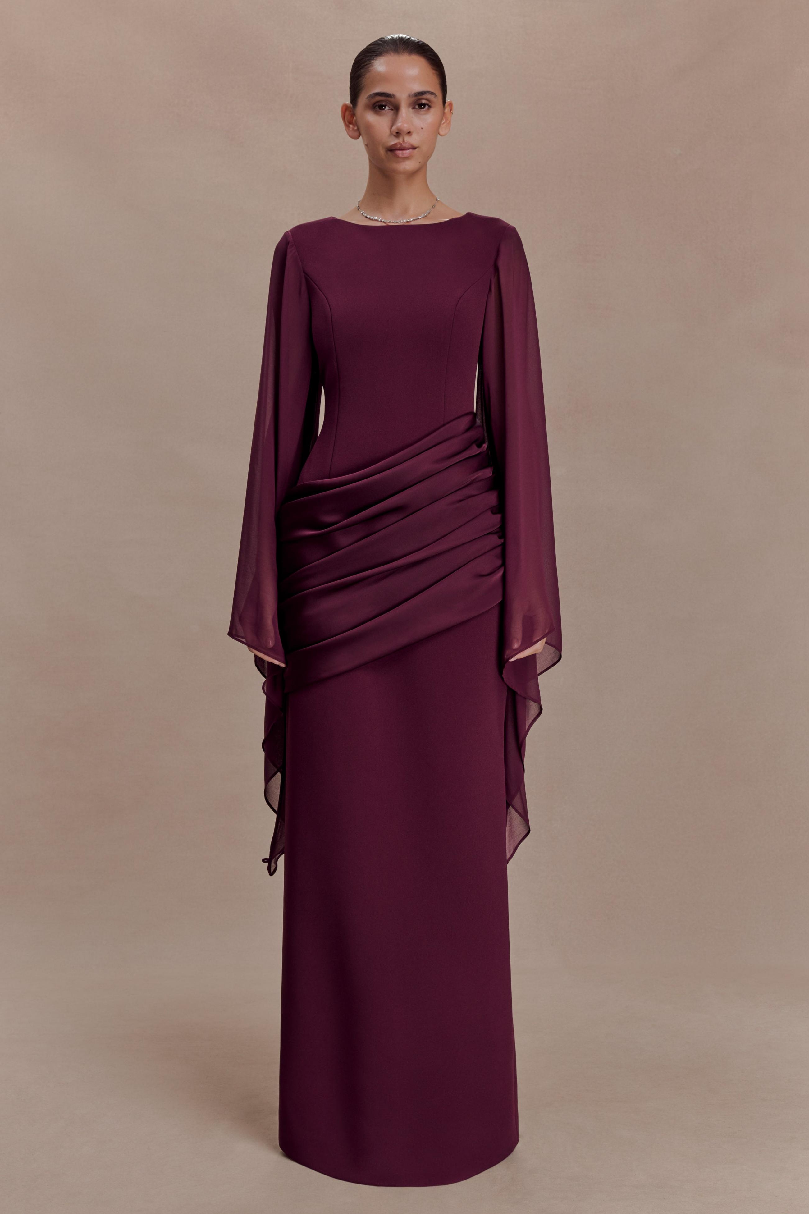 Waterfall Sleeves Pleated Maxi Dress