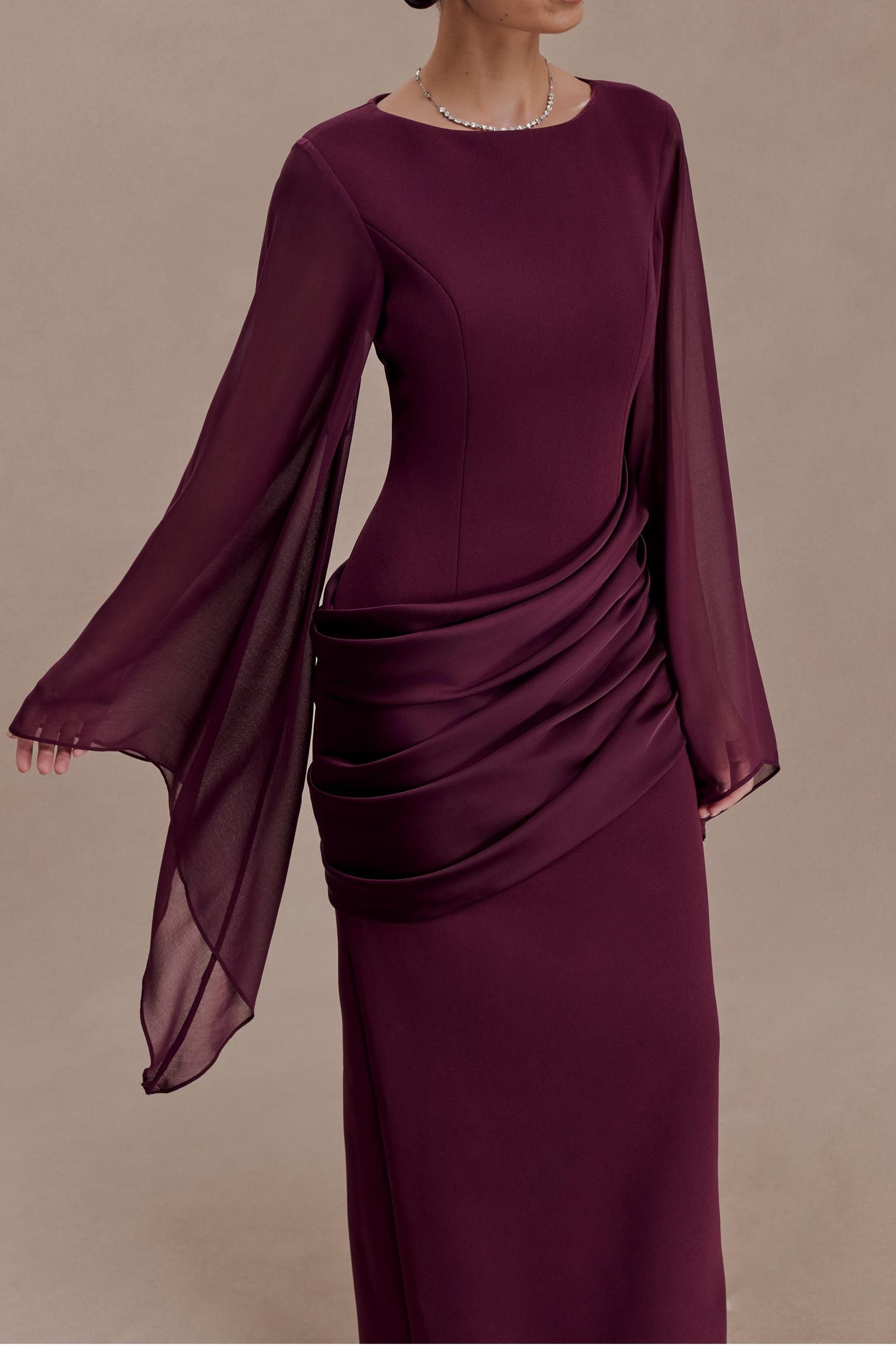 Waterfall Sleeves Pleated Maxi Dress