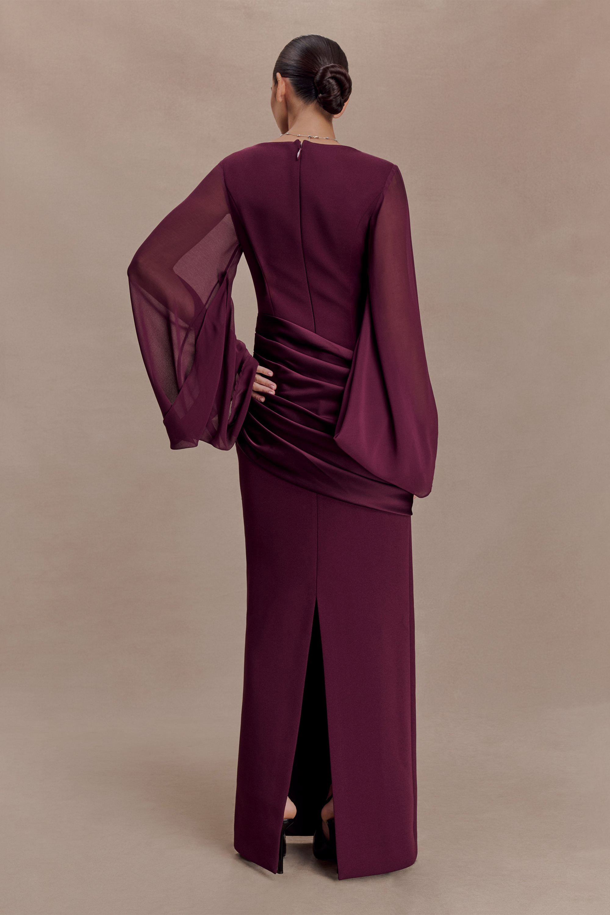 Waterfall Sleeves Pleated Maxi Dress