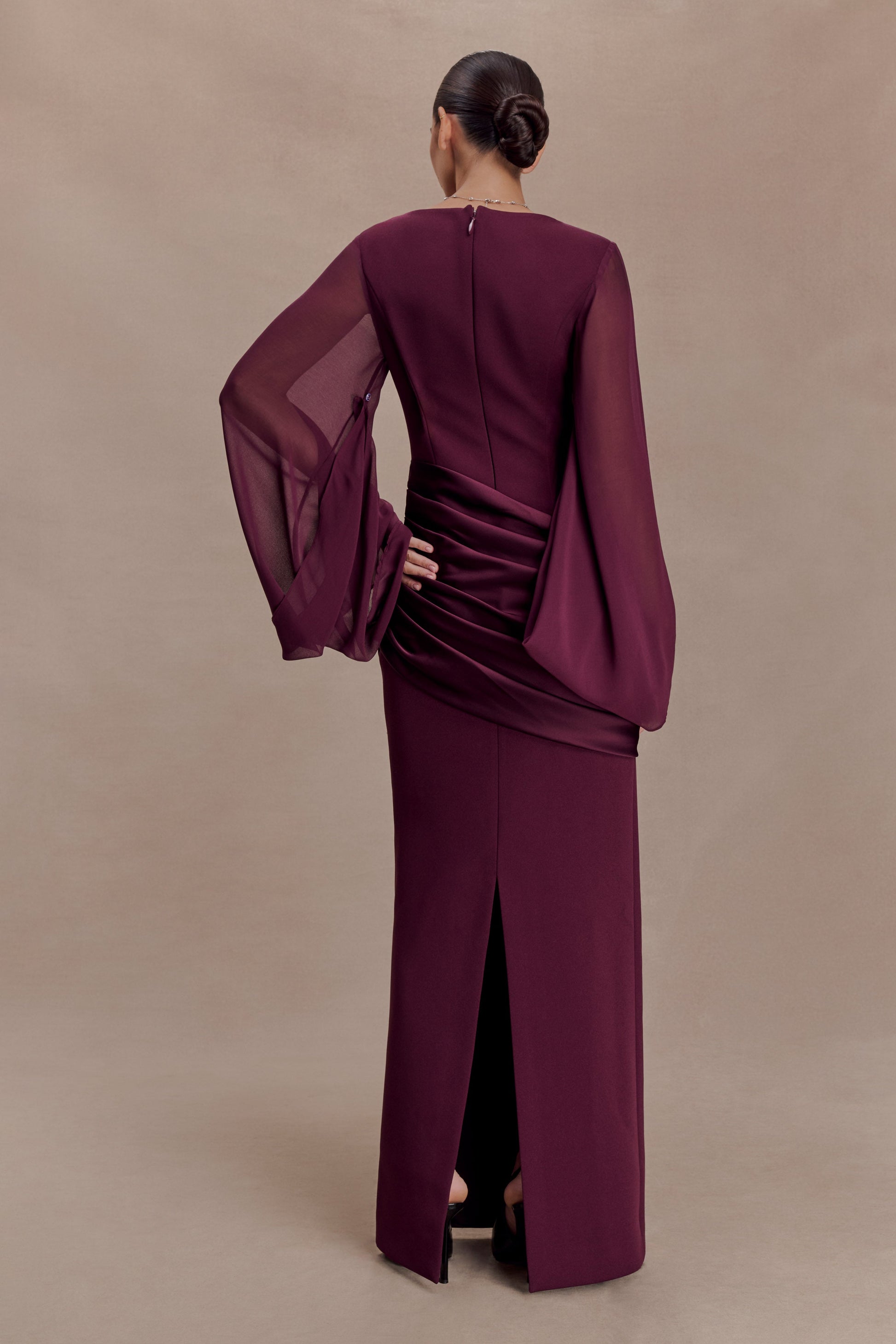 Waterfall Sleeves Pleated Maxi Dress