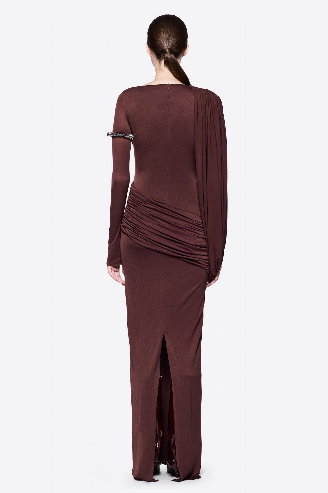Asymmetrical  Shoulder Gathering Bodycon Maxi Dress