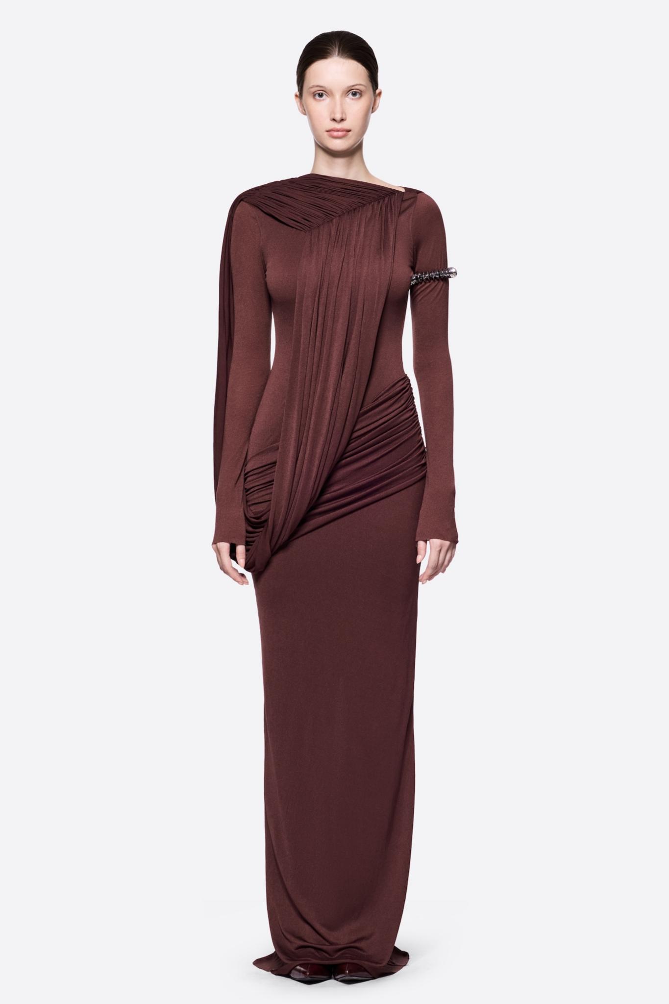 Asymmetrical  Shoulder Gathering Bodycon Maxi Dress