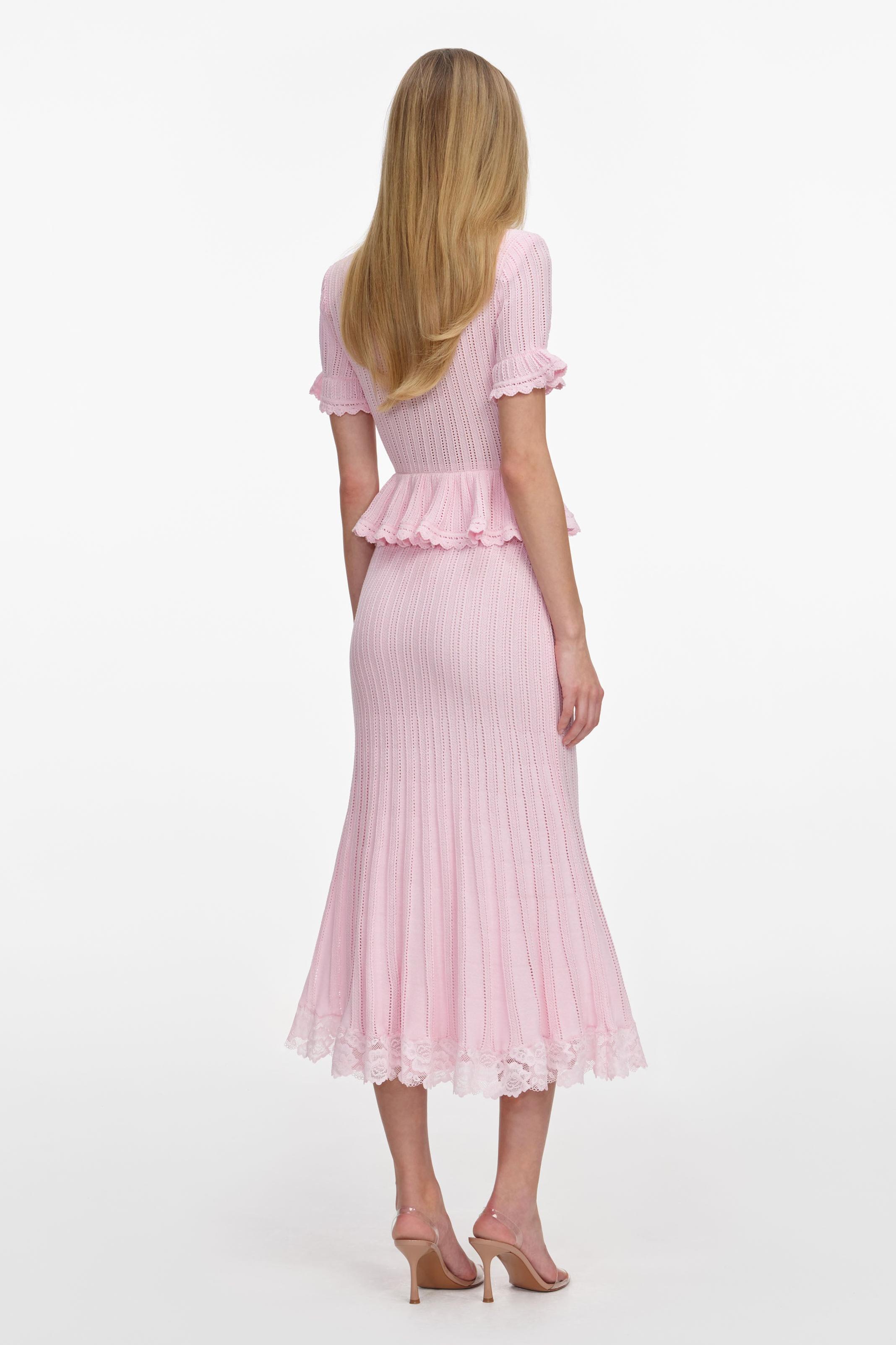 Knit Peplum Hem Top & Lace Splicing Midi Skirt Set