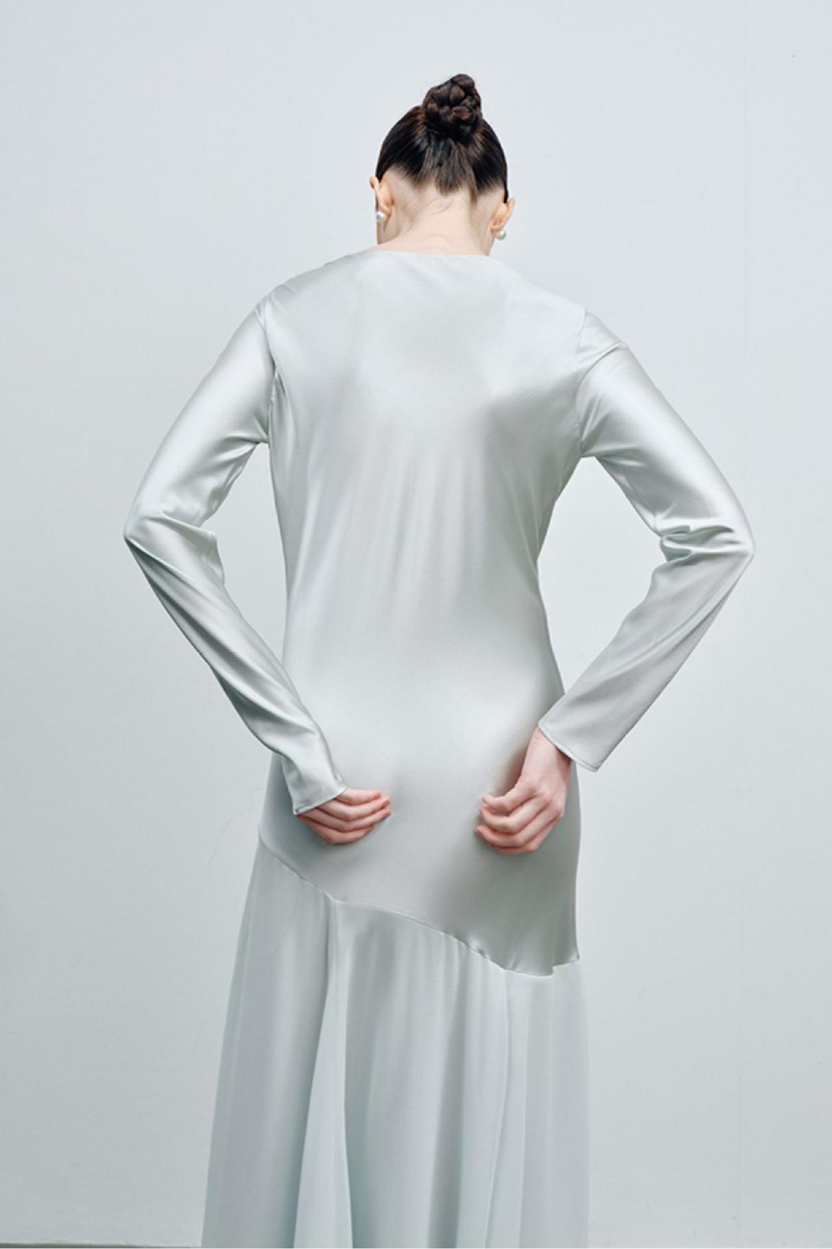 Satin Splicing Chiffon Maxi Dress