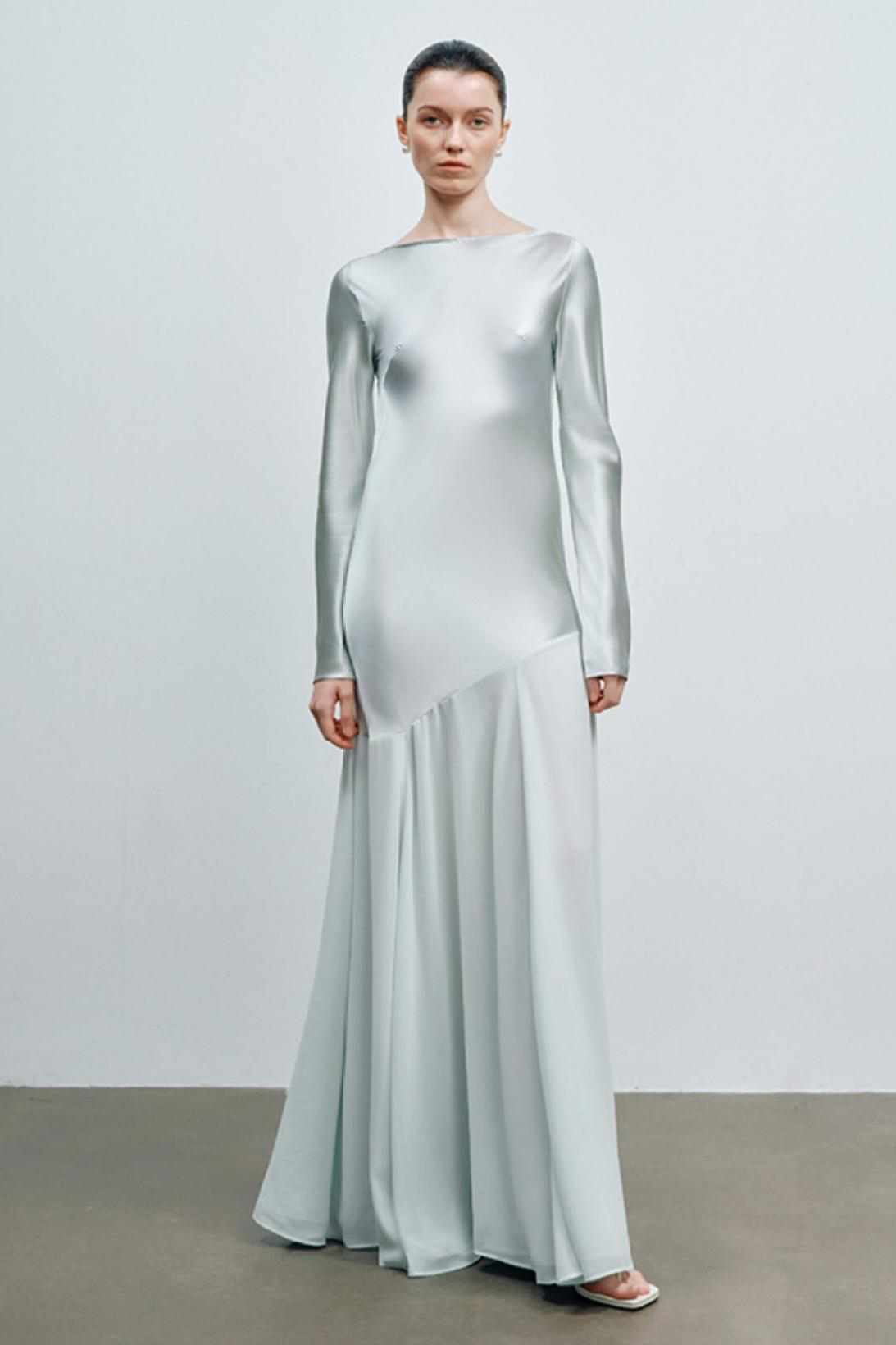 Satin Splicing Chiffon Maxi Dress