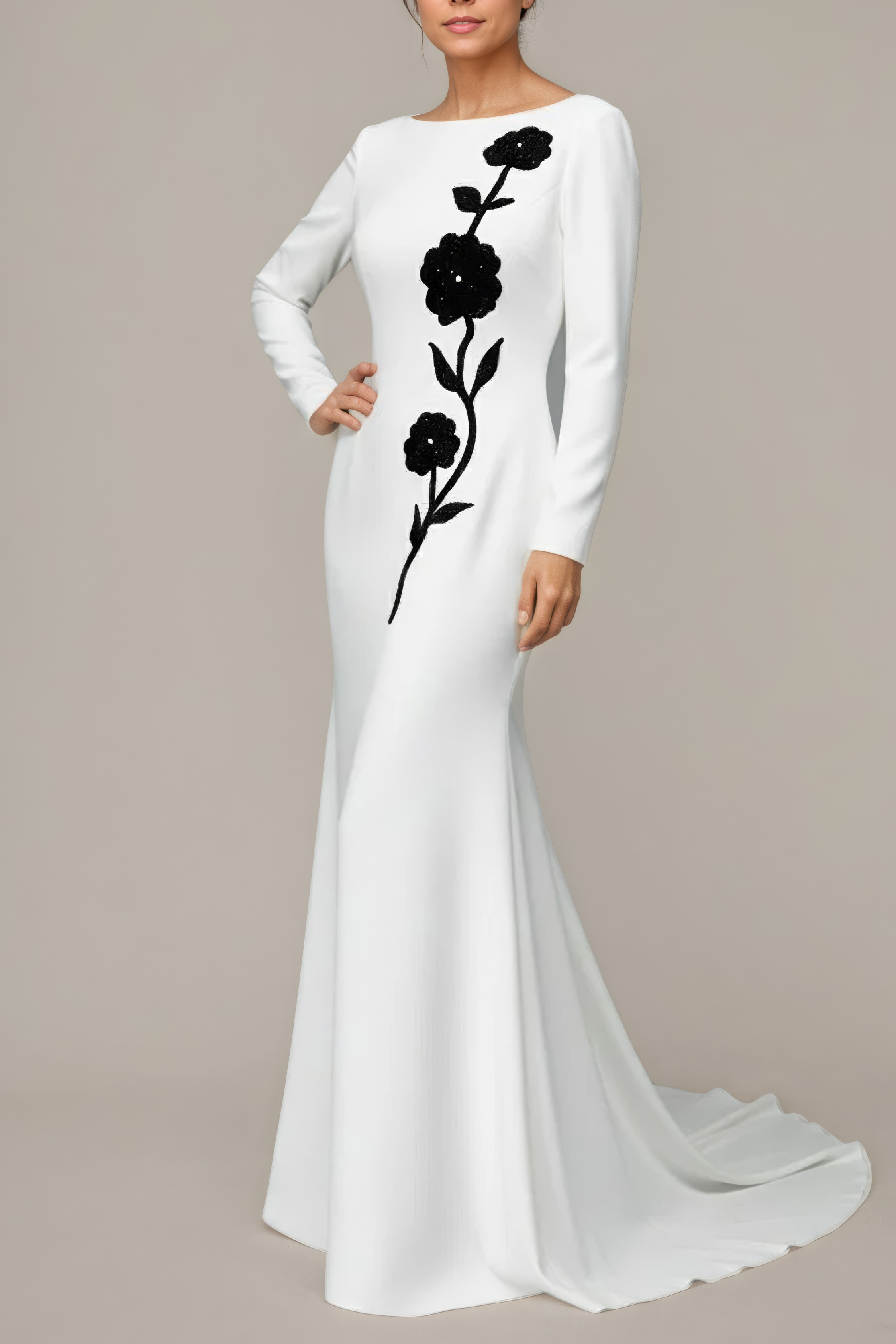 Black Rose Crystals Beading Embroideried Maxi Dress