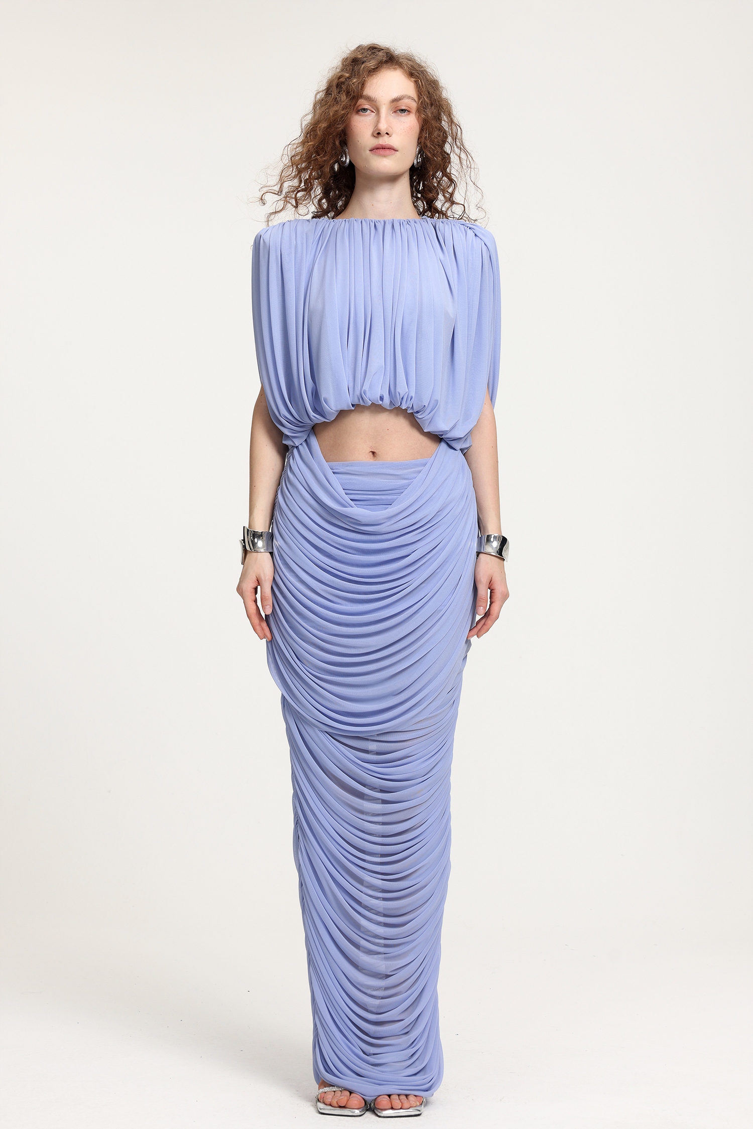 Ruched Cut-Out Top & High Waist Midi Skirt Set