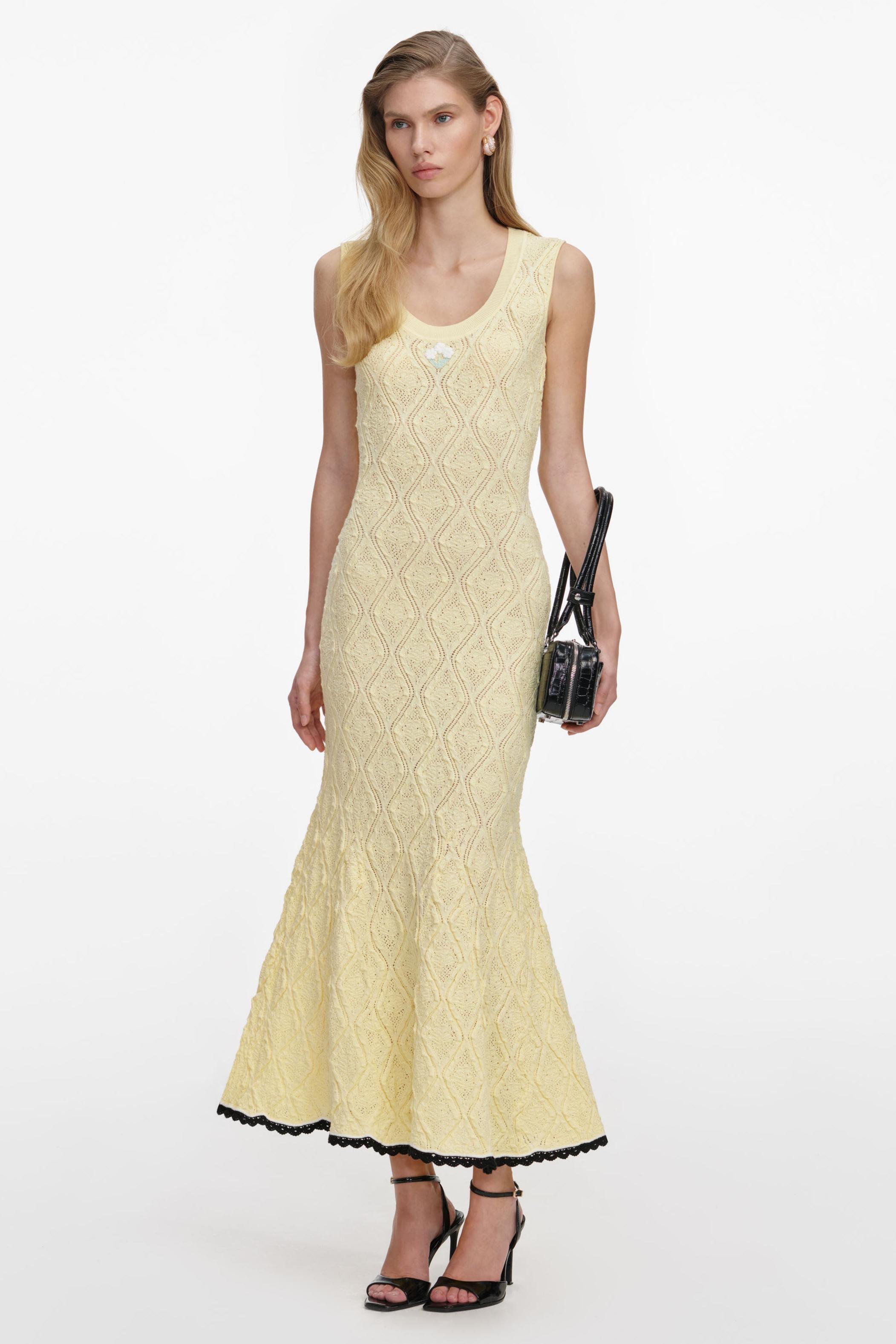 U-Neck Sleeveless Pointelle Knit Midi Dress