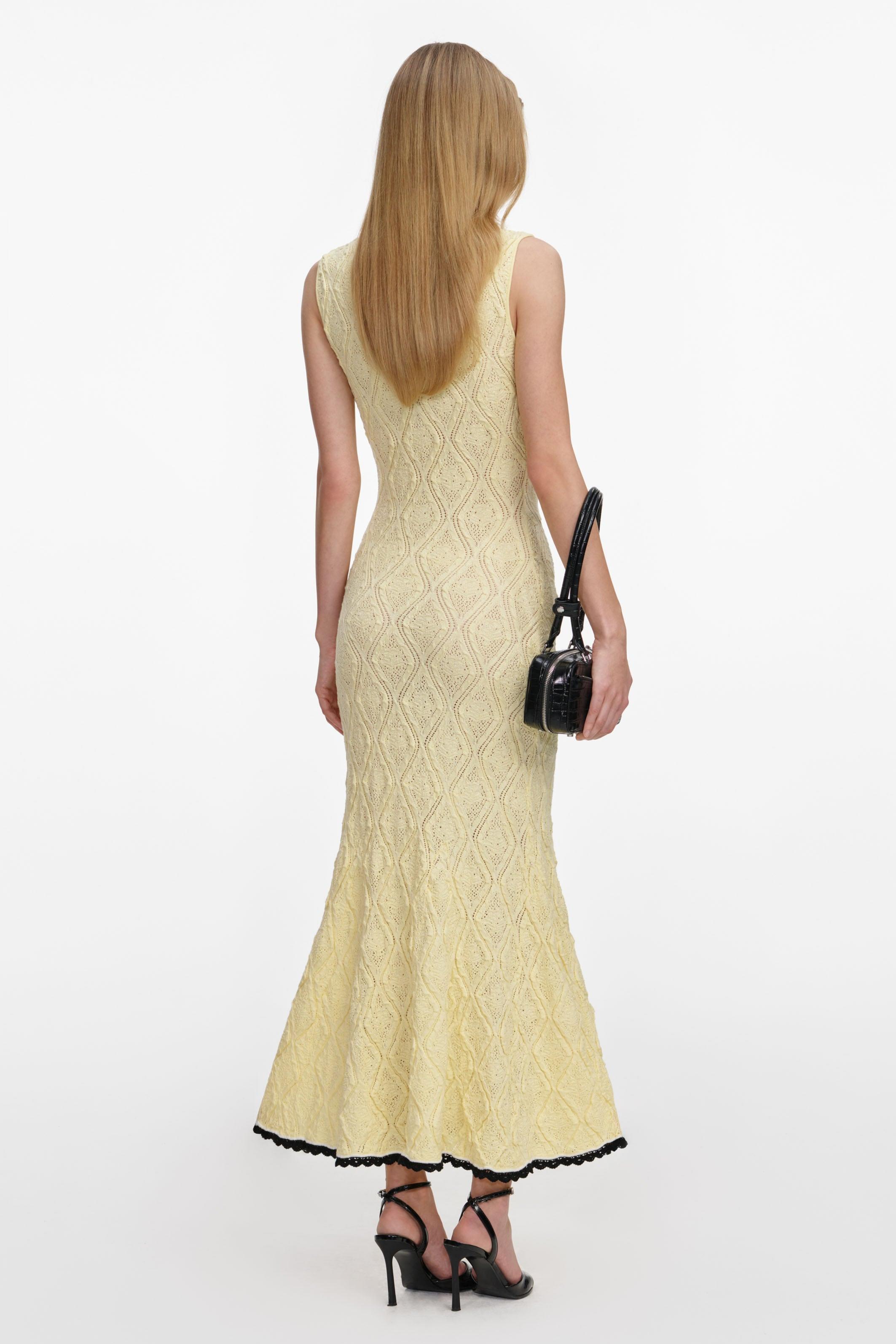 U-Neck Sleeveless Pointelle Knit Midi Dress