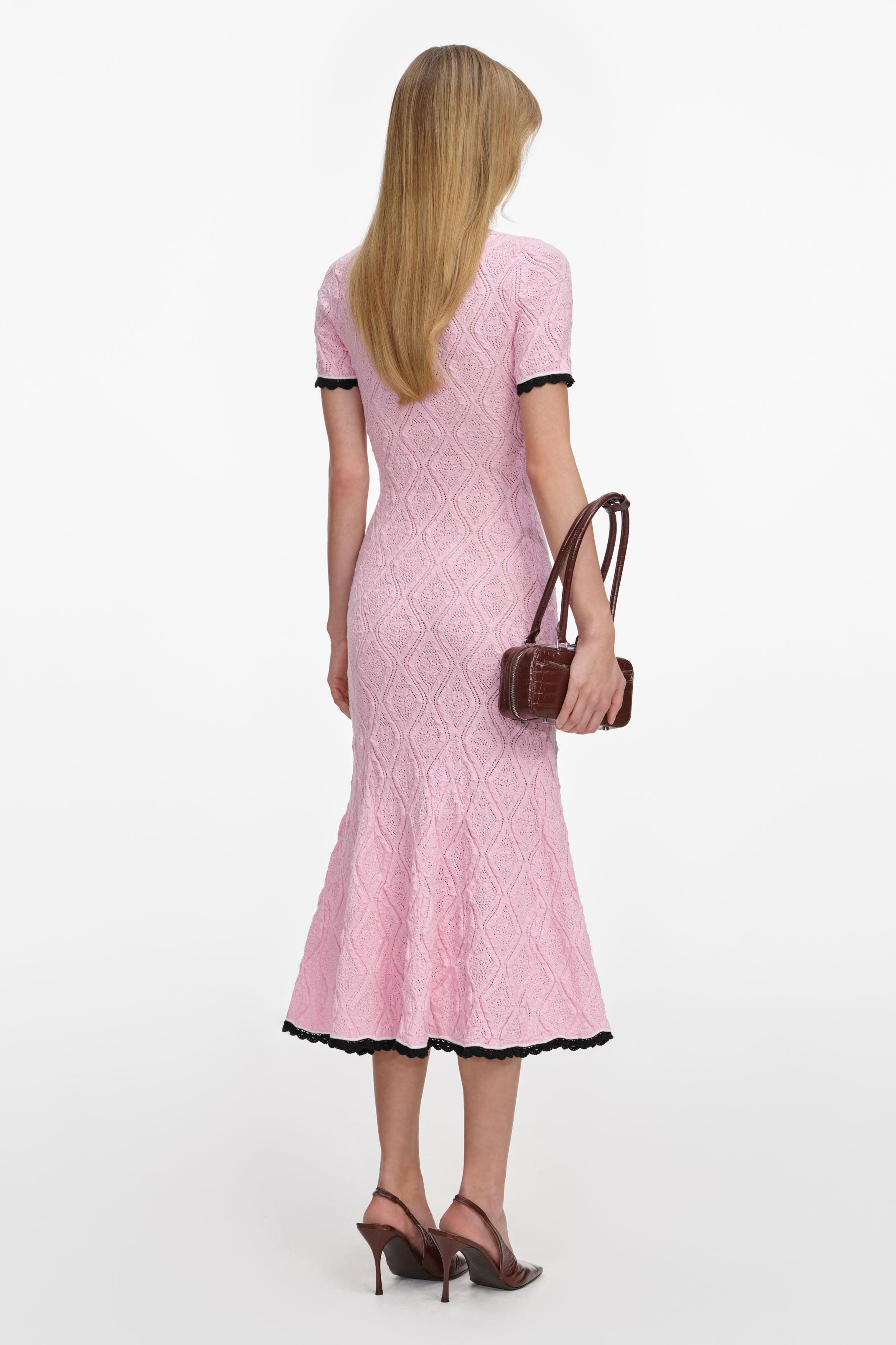 Contrast Color Pointelle Knit Midi Dress