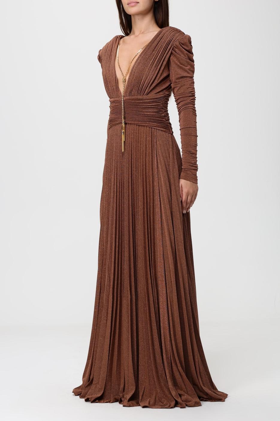 V Neck Puff Sleeve Pleat Maxi Dress