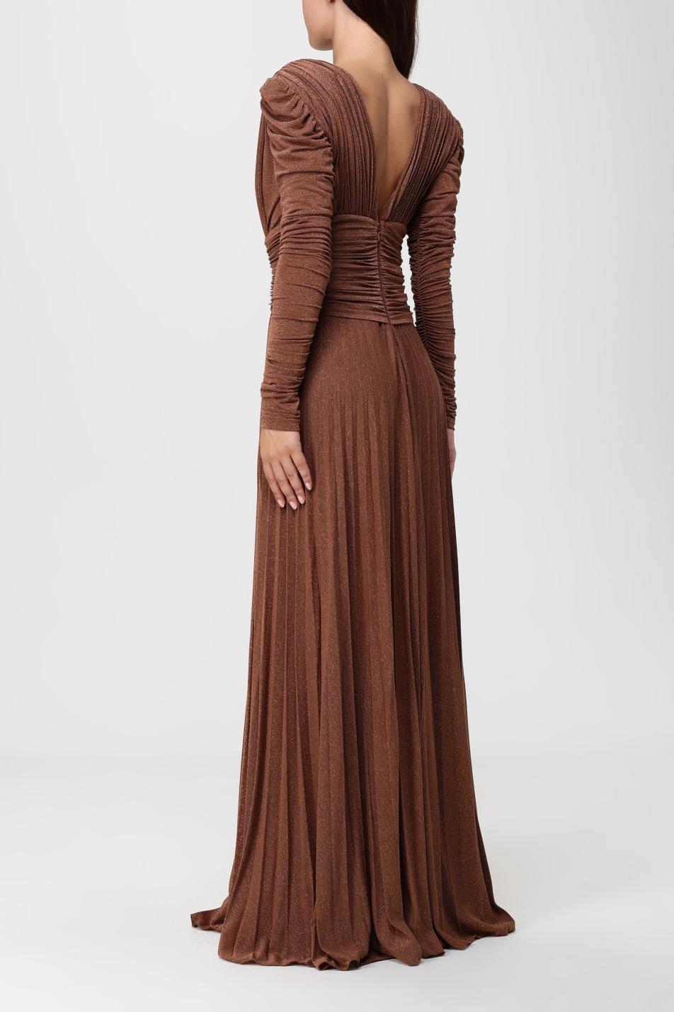 V Neck Puff Sleeve Pleat Maxi Dress