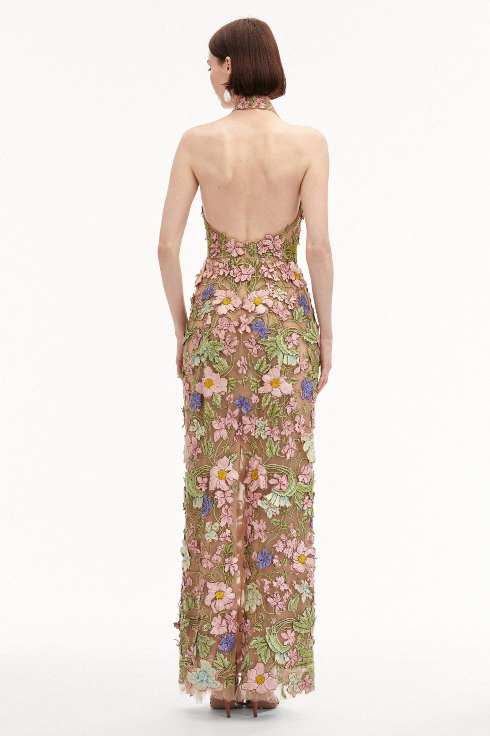 Helter Neck Embroidery Midi Dress