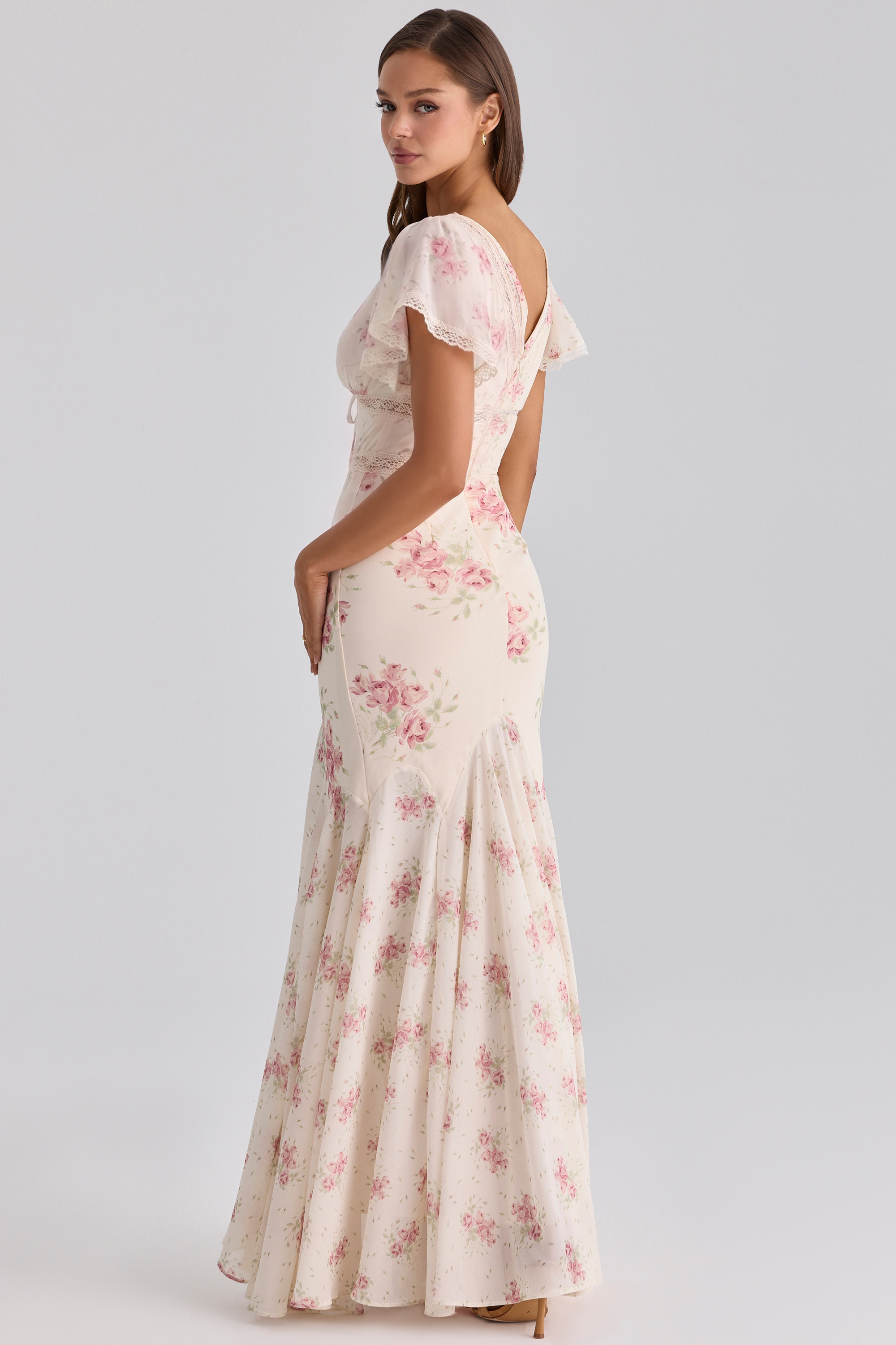 Floral Print Puff Sleeve Midi Dress