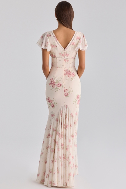 Floral Print Puff Sleeve Midi Dress