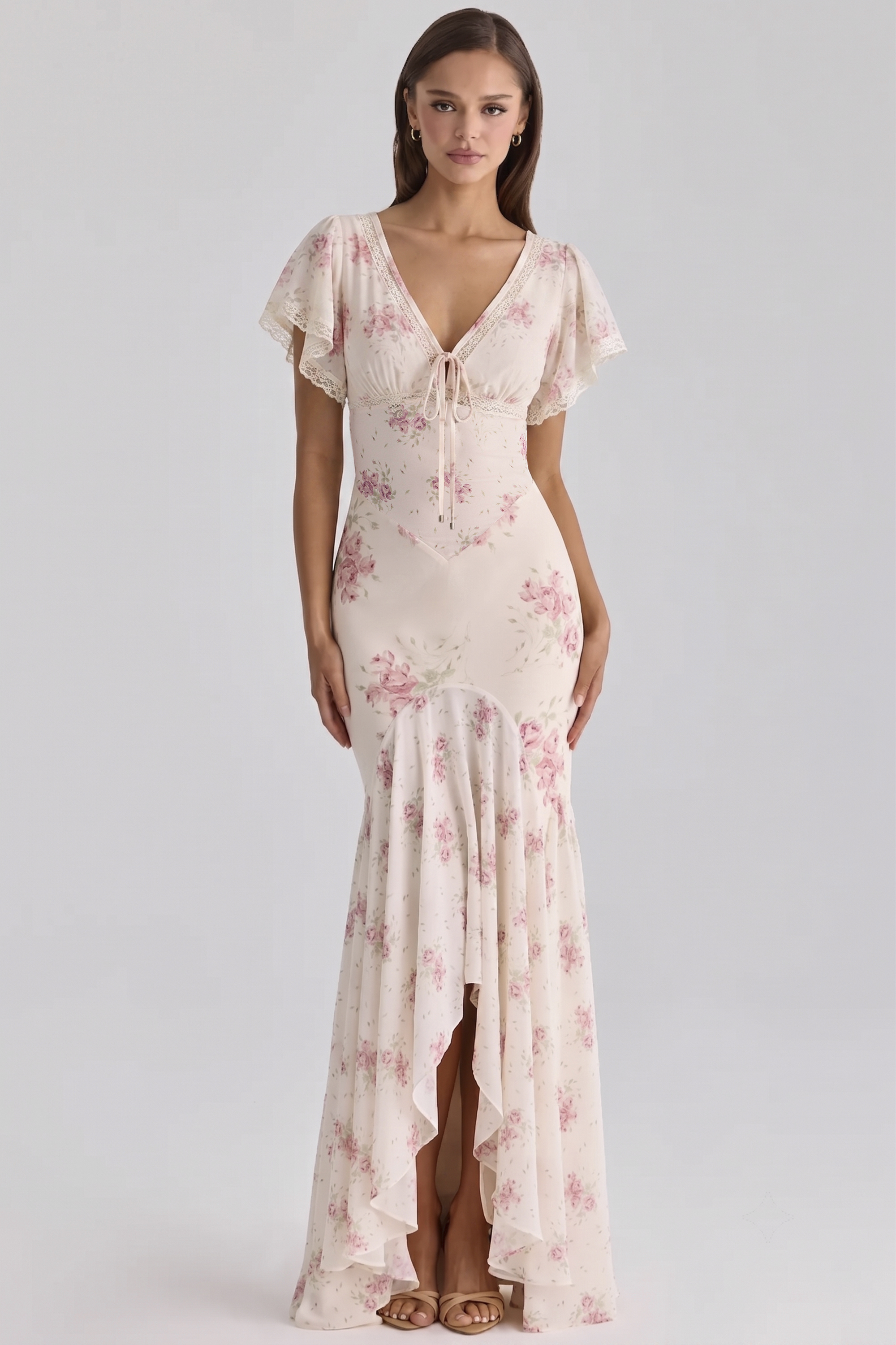 Floral Print Puff Sleeve Midi Dress