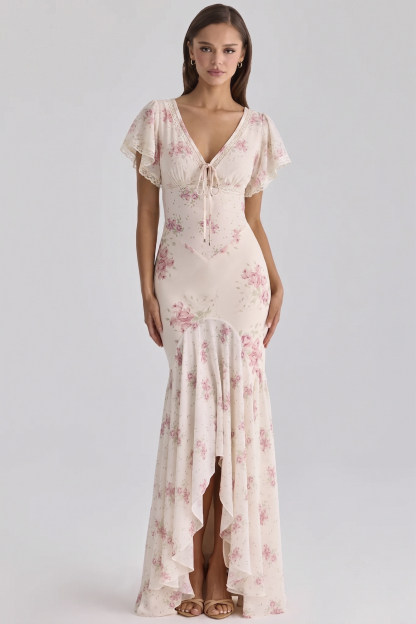 Floral Print Puff Sleeve Midi Dress