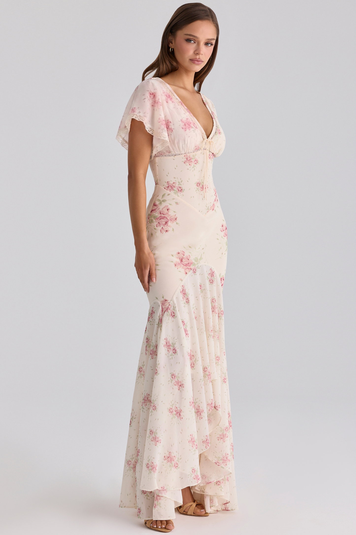 Floral Print Puff Sleeve Midi Dress