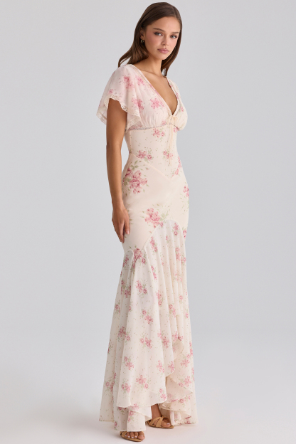 Floral Print Puff Sleeve Midi Dress