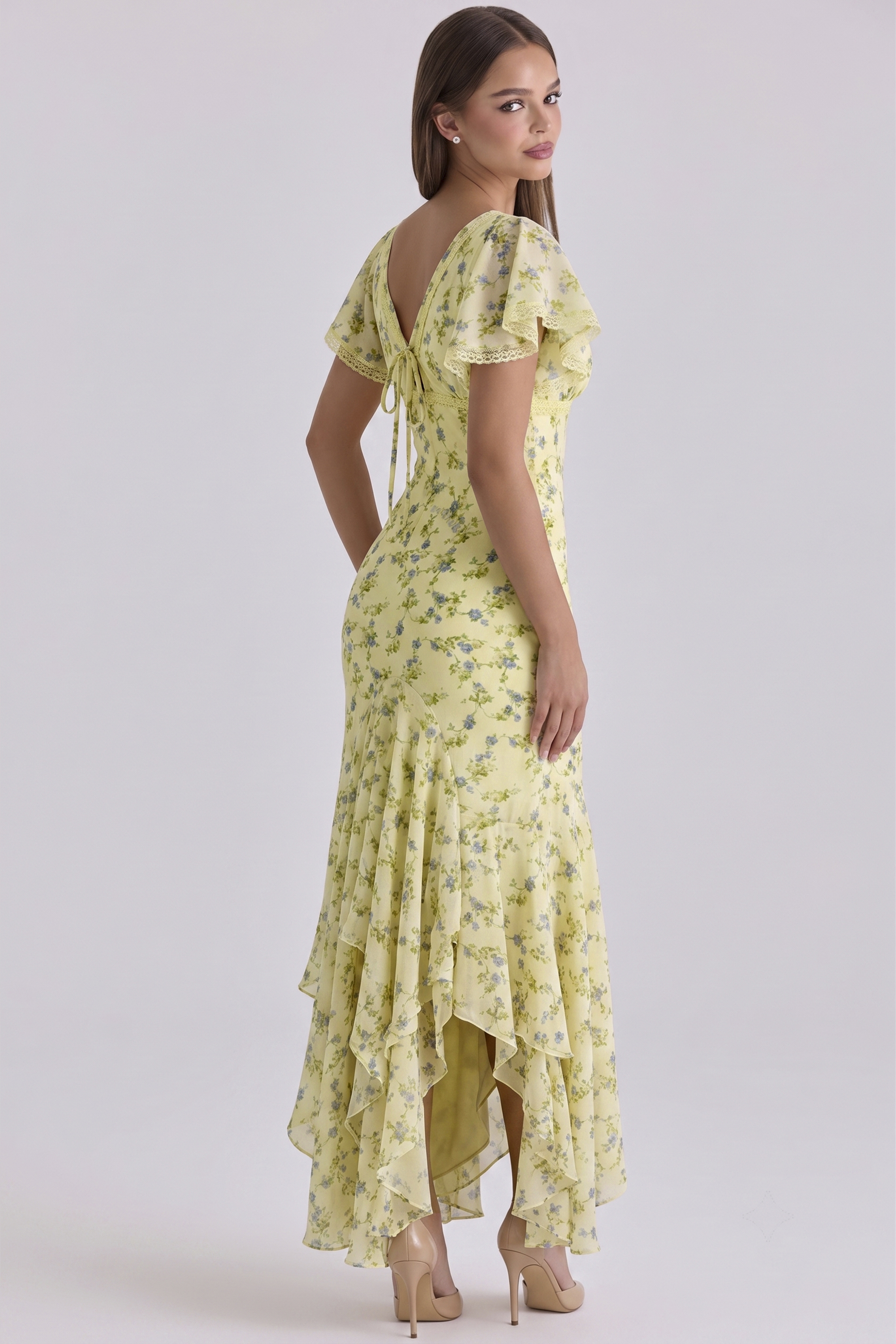 Floral Print Puff Sleeve Midi Dress
