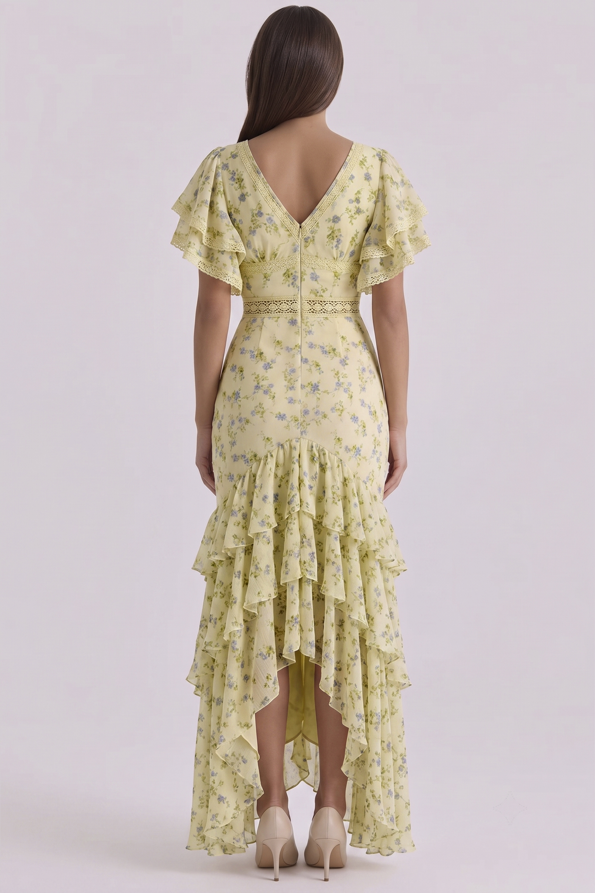 Floral Print Puff Sleeve Midi Dress