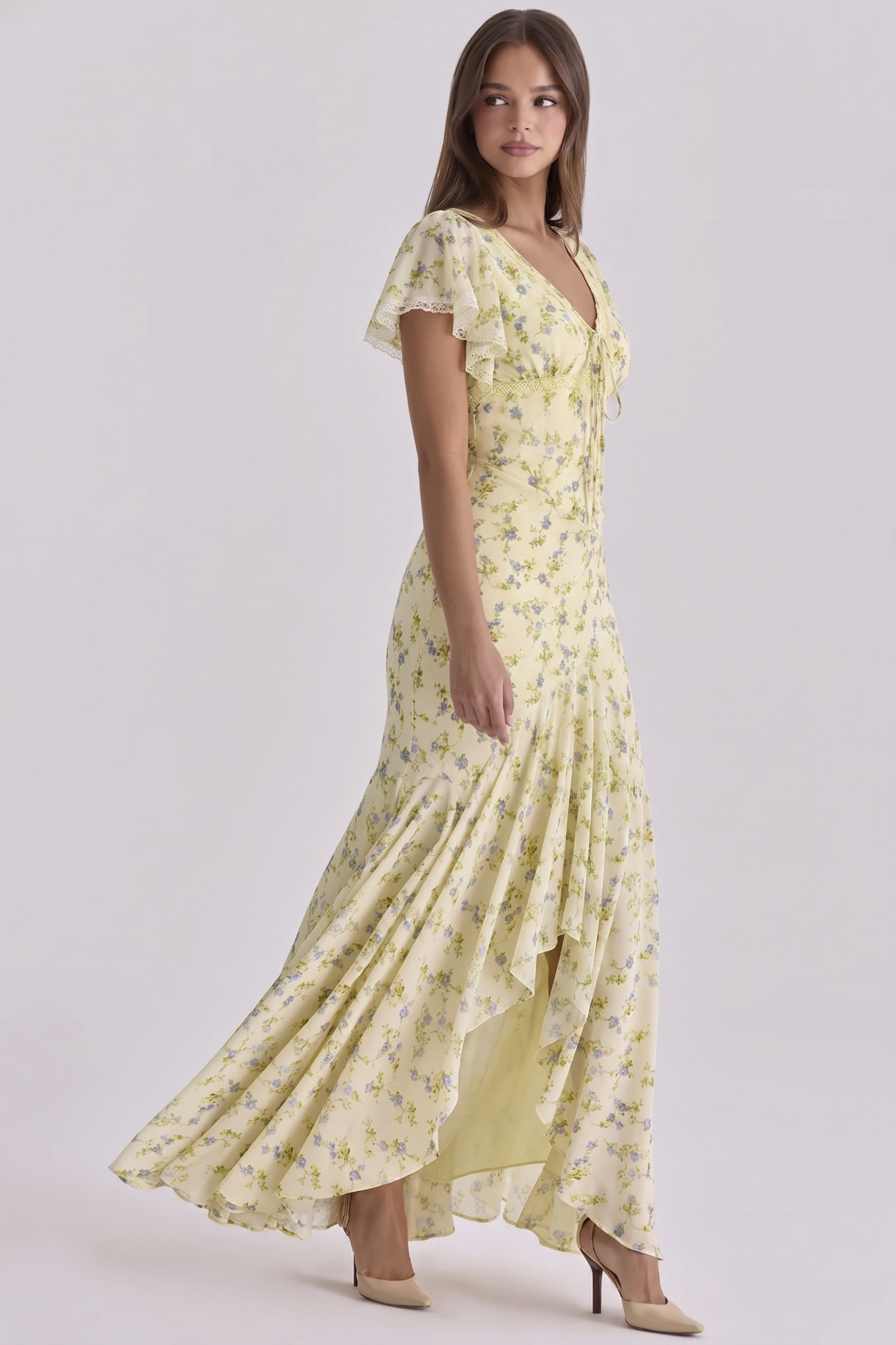 Floral Print Puff Sleeve Midi Dress