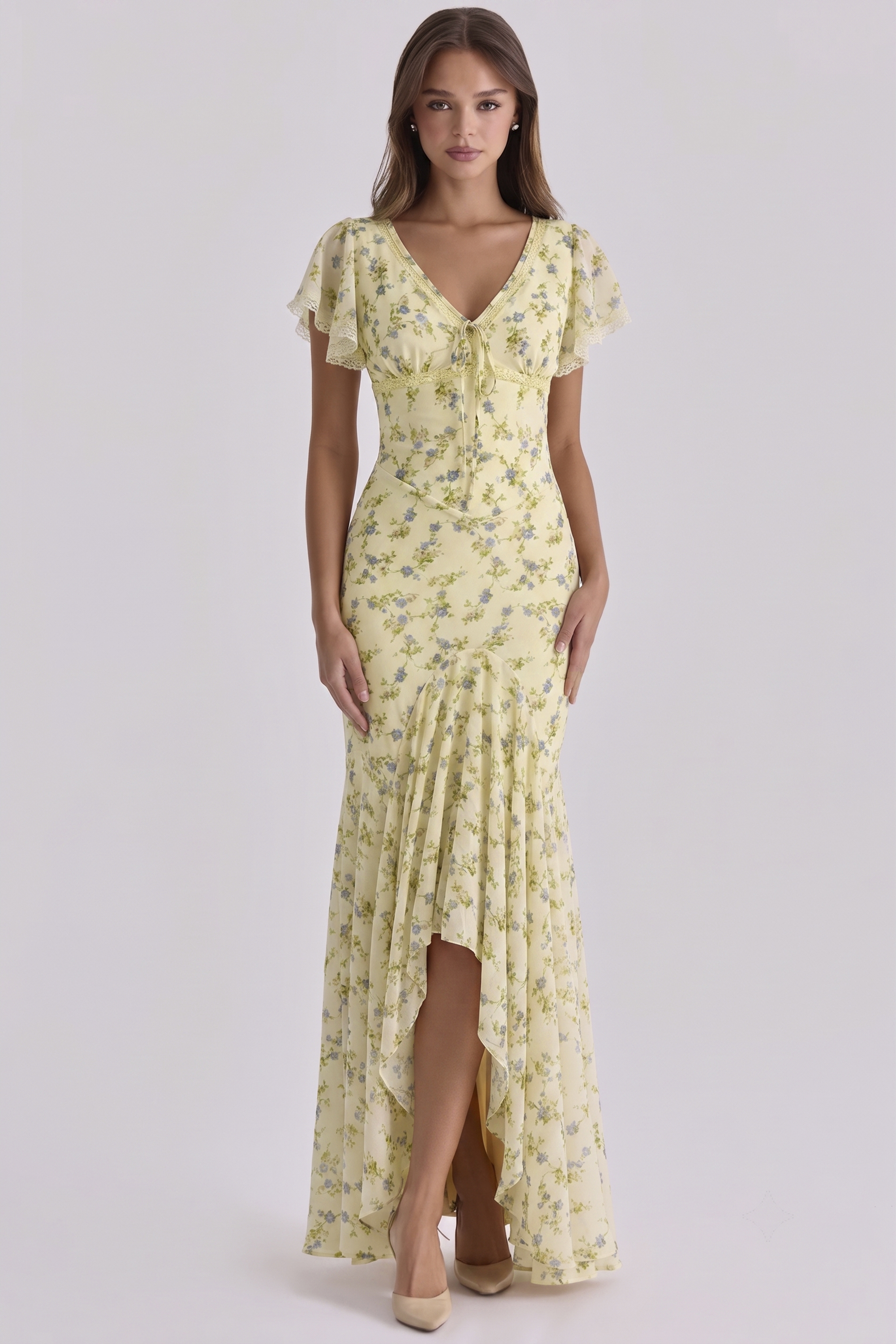 Floral Print Puff Sleeve Midi Dress