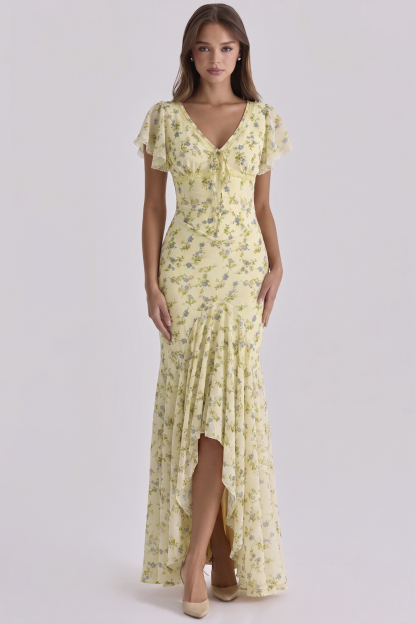 Floral Print Puff Sleeve Midi Dress