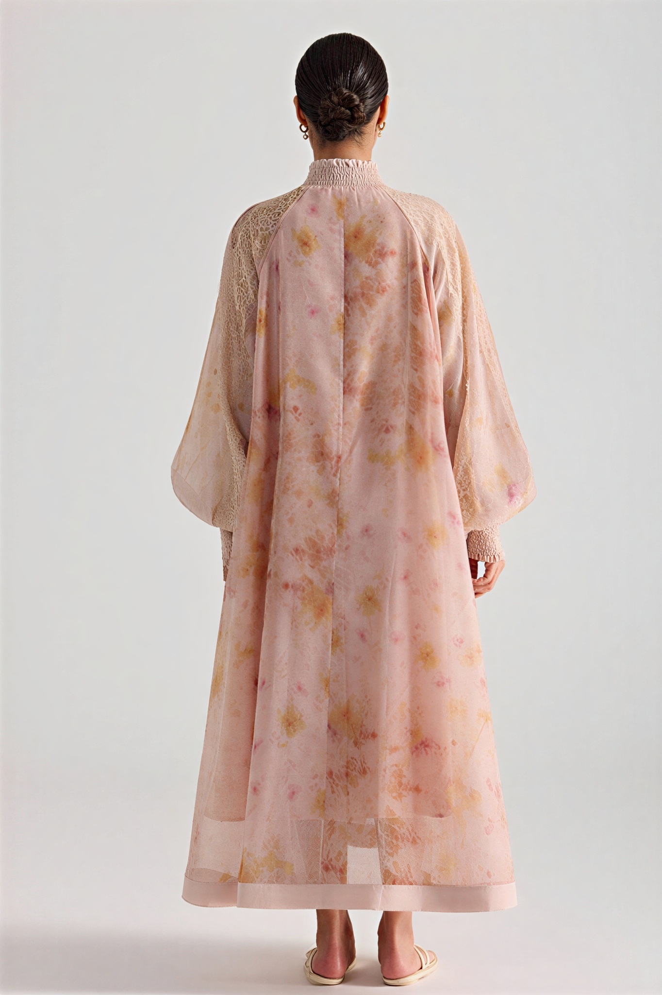 Oil Painting Print Lace Panel Midi Dress