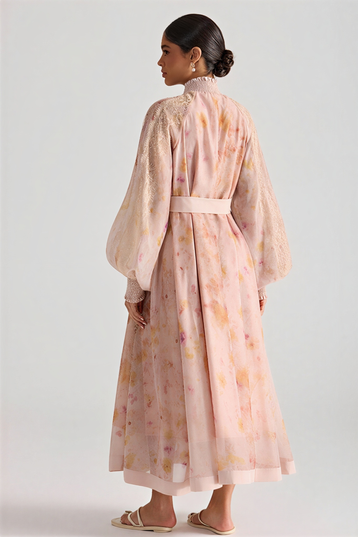 Oil Painting Print Lace Panel Midi Dress